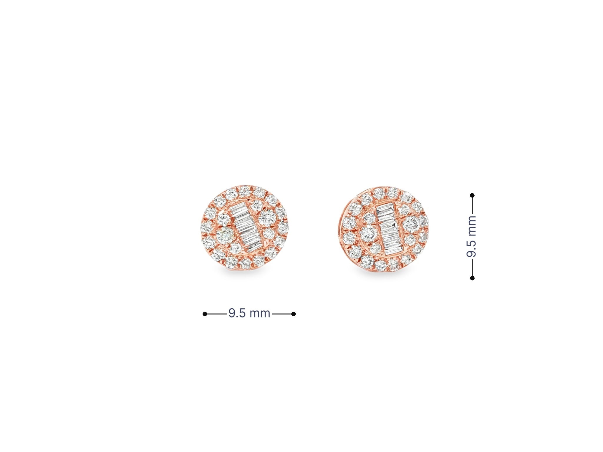 10k Gold Diamond Earrings with Round & Baguette - Cut Halo Circle Design 0.74ct - AVI THE JEWELER