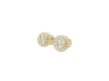 10k Gold Diamond Earrings with Round & Baguette-Cut Halo Circle Design 0.74ct