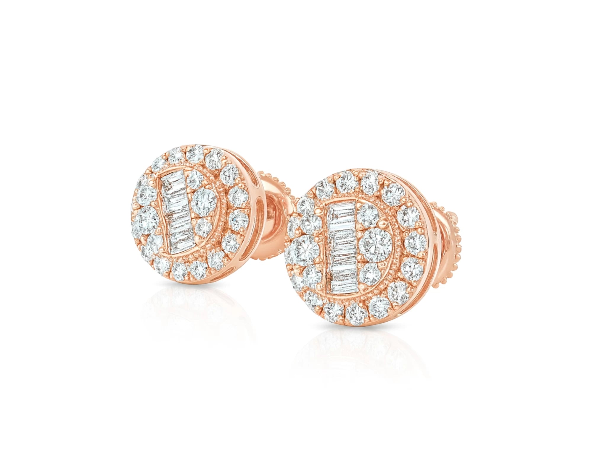 10k Gold Diamond Earrings with Round & Baguette-Cut Halo Circle Design 0.74ct – lifestyle 3840