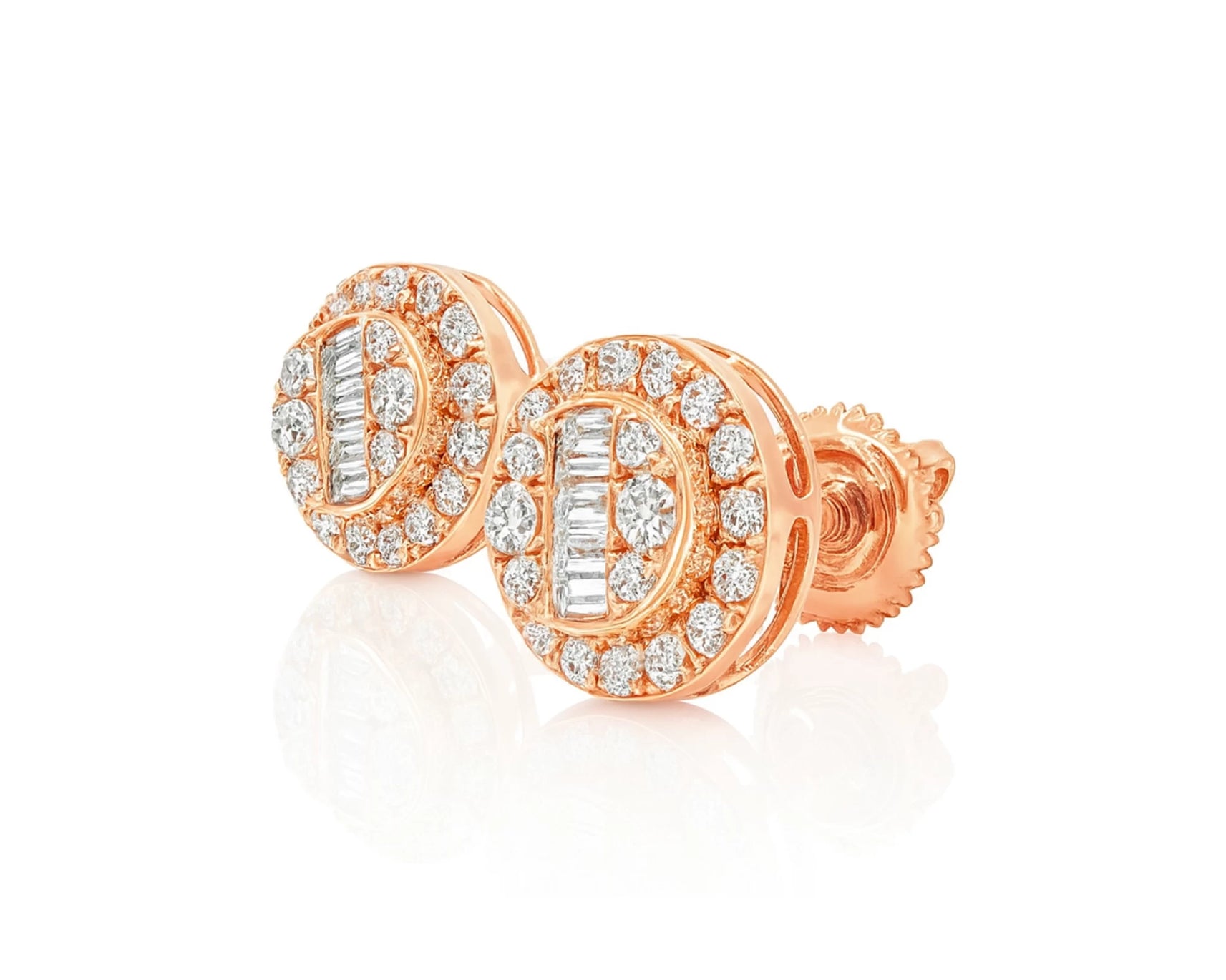 10k Gold Diamond Earrings with Round & Baguette-Cut Halo Circle Design 0.74ct – lifestyle 3841
