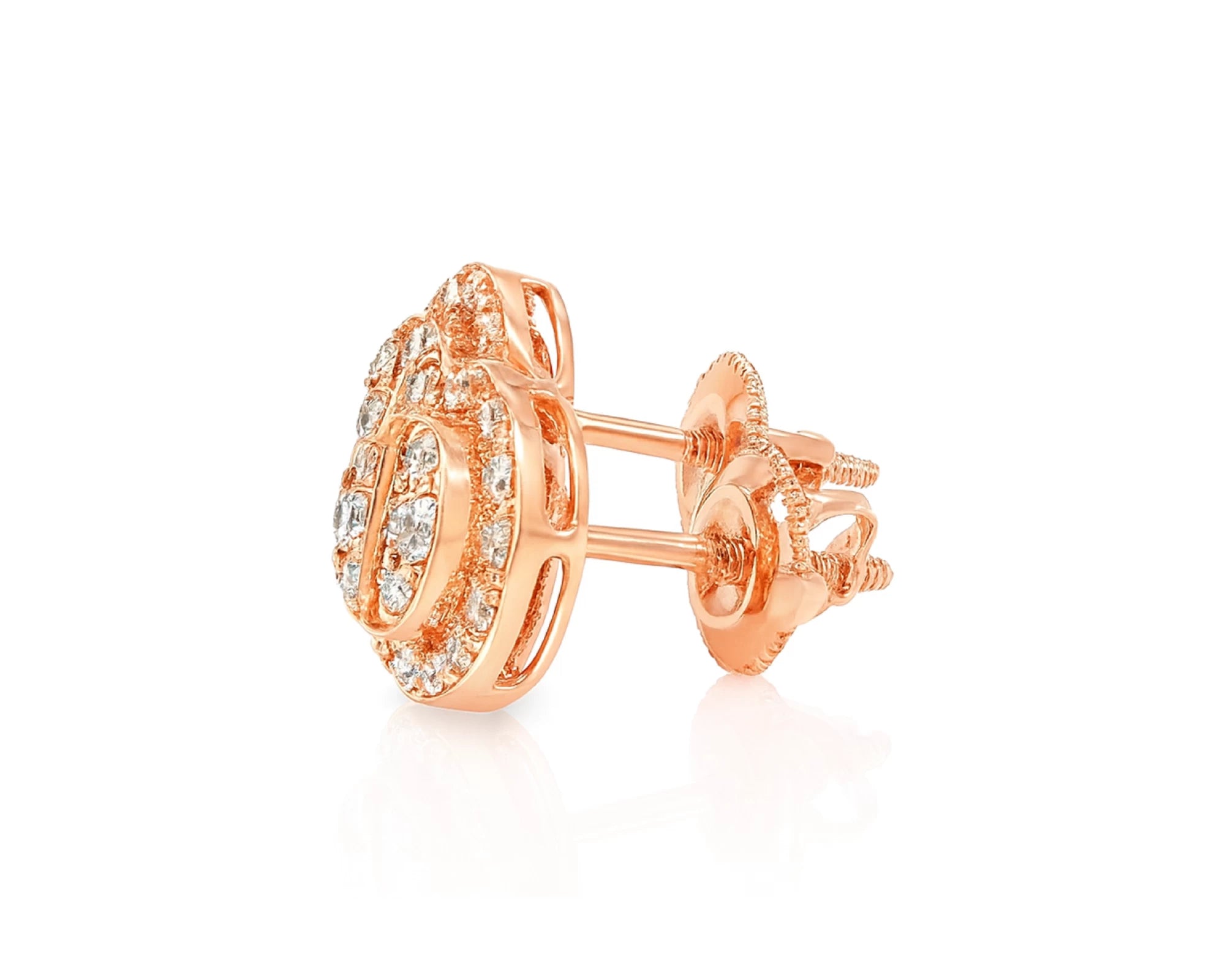 10k Gold Diamond Earrings with Round & Baguette-Cut Halo Circle Design 0.74ct – lifestyle 3842