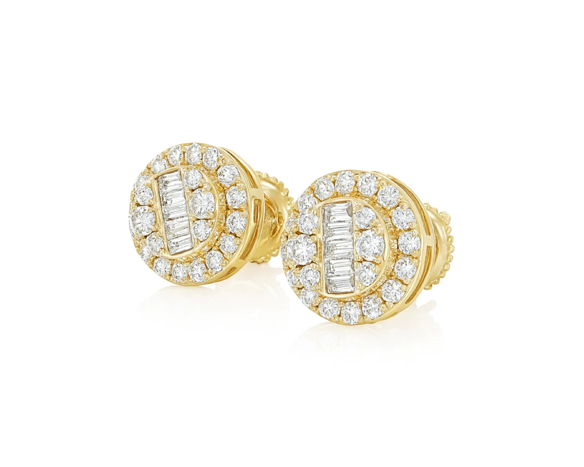 10k Gold Diamond Earrings with Round & Baguette-Cut Halo Circle Design 0.74ct – lifestyle 3843