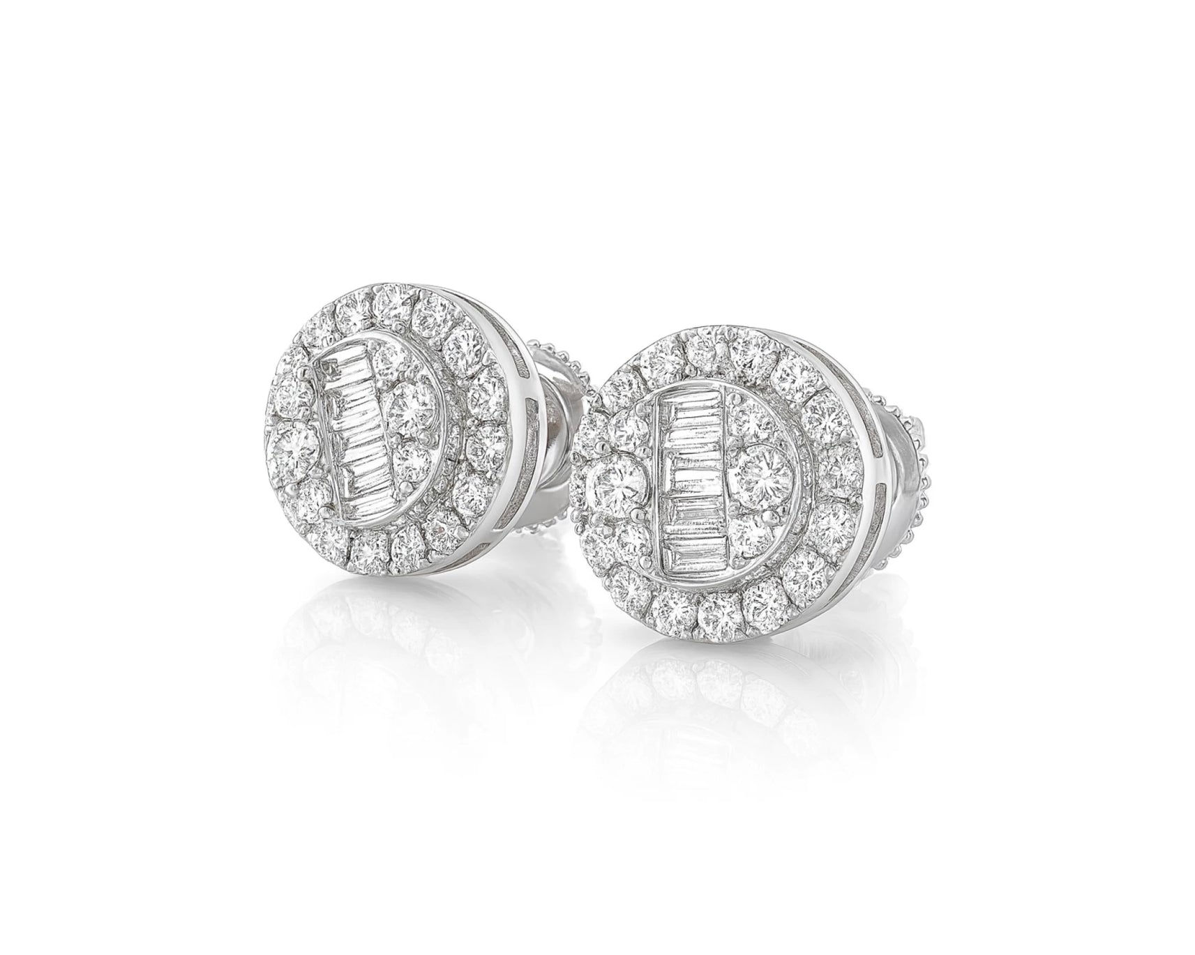 10k Gold Diamond Earrings with Round & Baguette-Cut Halo Circle Design 0.74ct – lifestyle 3844