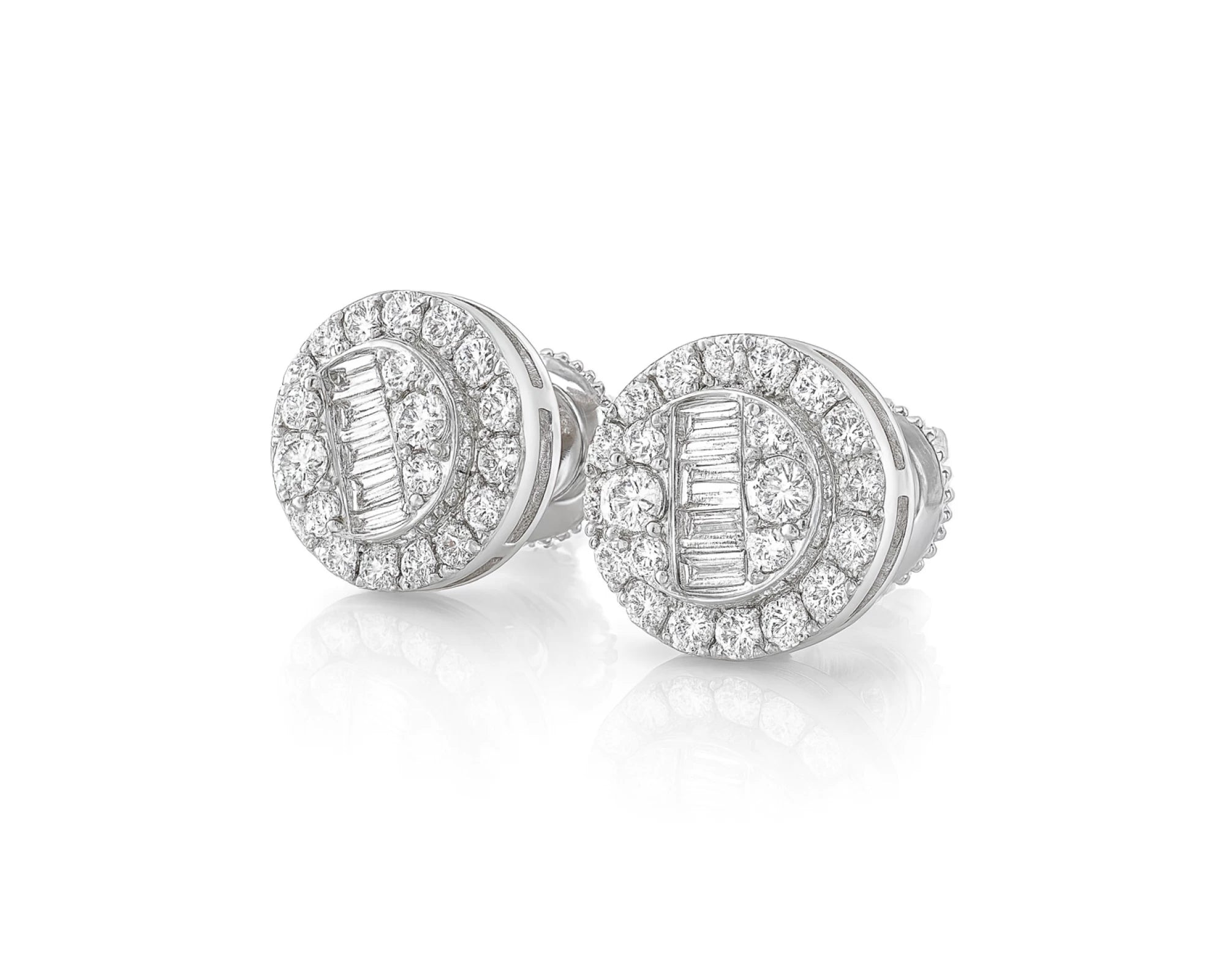 10k Gold Diamond Earrings with Round & Baguette-Cut Halo Circle Design 0.74ct – lifestyle 3844