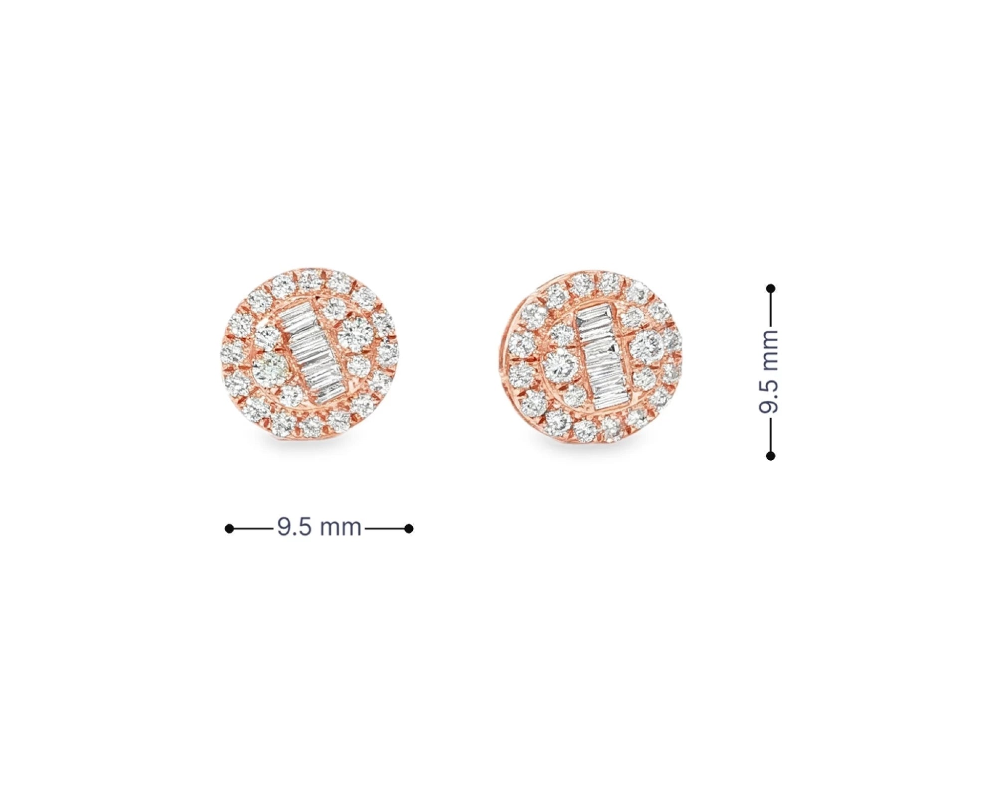 10k Gold Diamond Earrings with Round & Baguette-Cut Halo Circle Design 0.74ct – view 7
