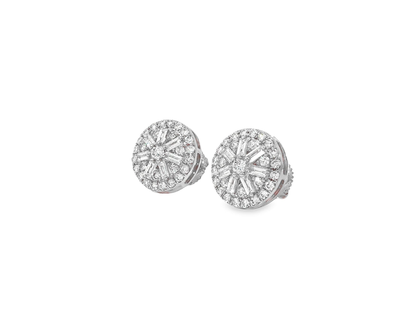10k Gold Diamond Earrings with Round & Baguette - Cut Radiant Sunburst Design 1.16ct - AVI THE JEWELER
