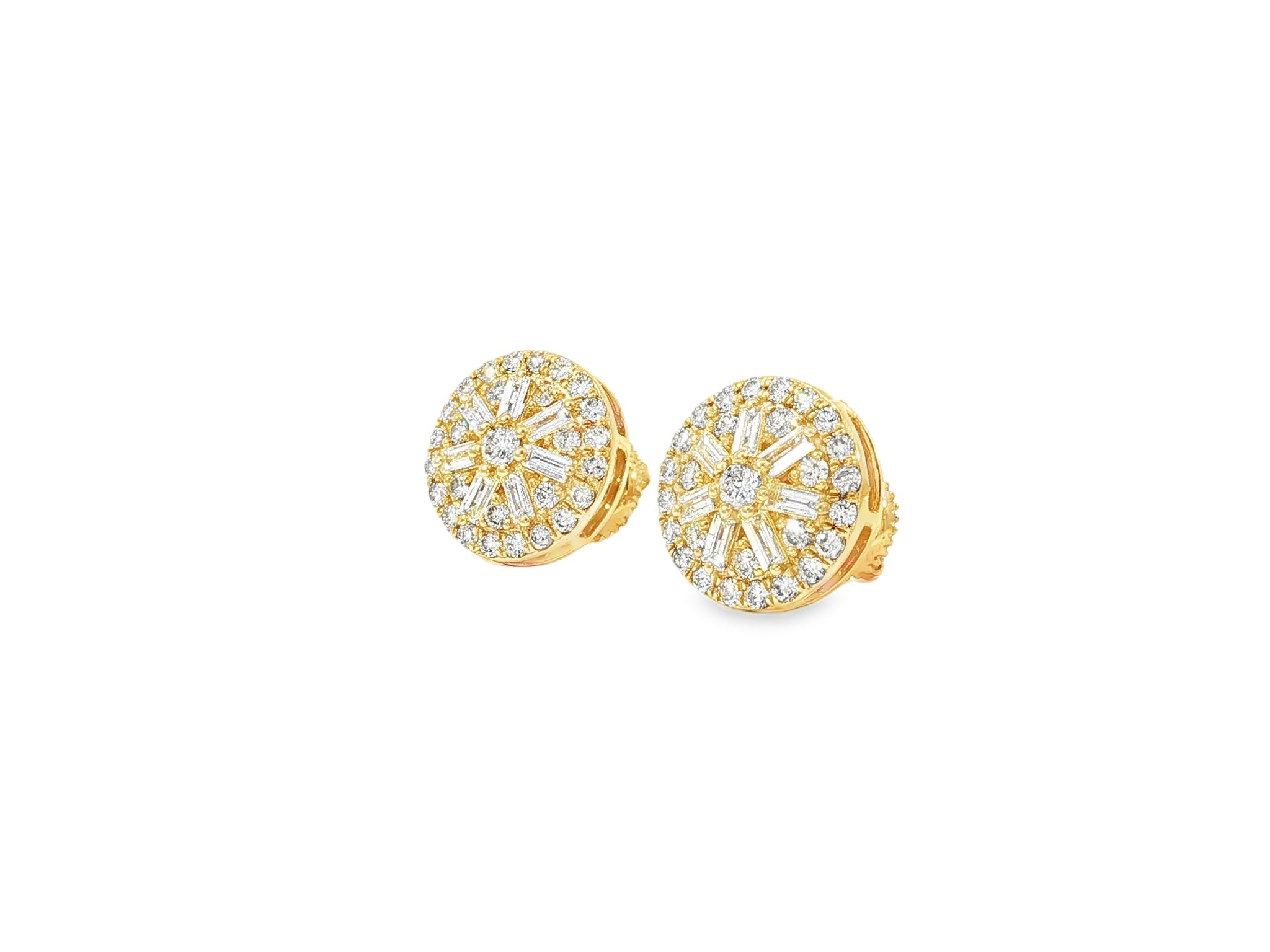 10k Gold Diamond Earrings with Round & Baguette - Cut Radiant Sunburst Design 1.16ct - AVI THE JEWELER