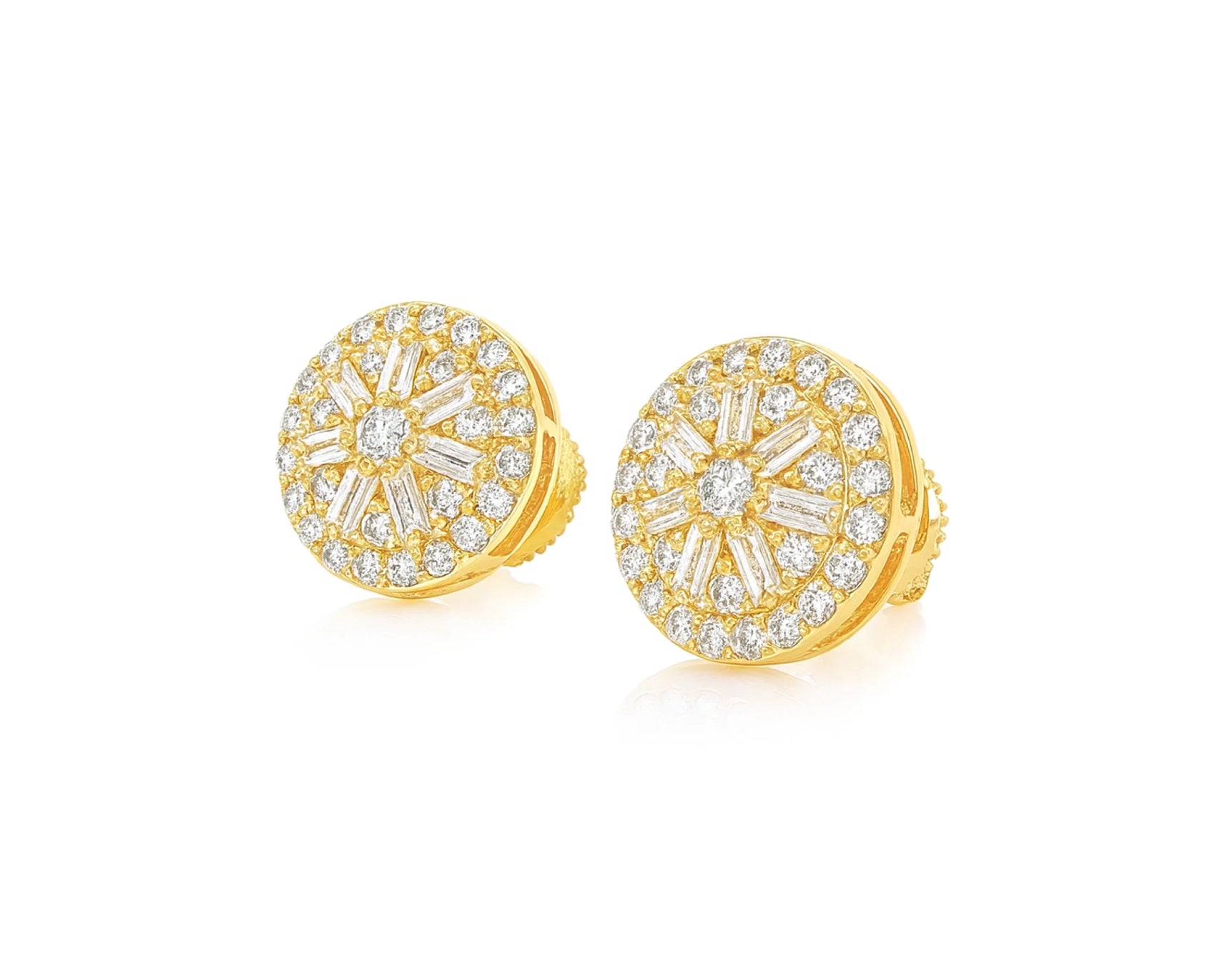 10k Gold Diamond Earrings with Round & Baguette-Cut Radiant Sunburst Design 1.16ct – lifestyle 3931