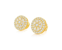 10k Gold Diamond Earrings with Round & Baguette-Cut Radiant Sunburst Design 1.16ct