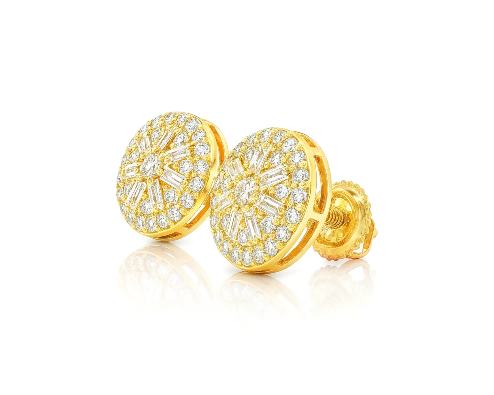 10k Gold Diamond Earrings with Round & Baguette-Cut Radiant Sunburst Design 1.16ct – lifestyle 3932