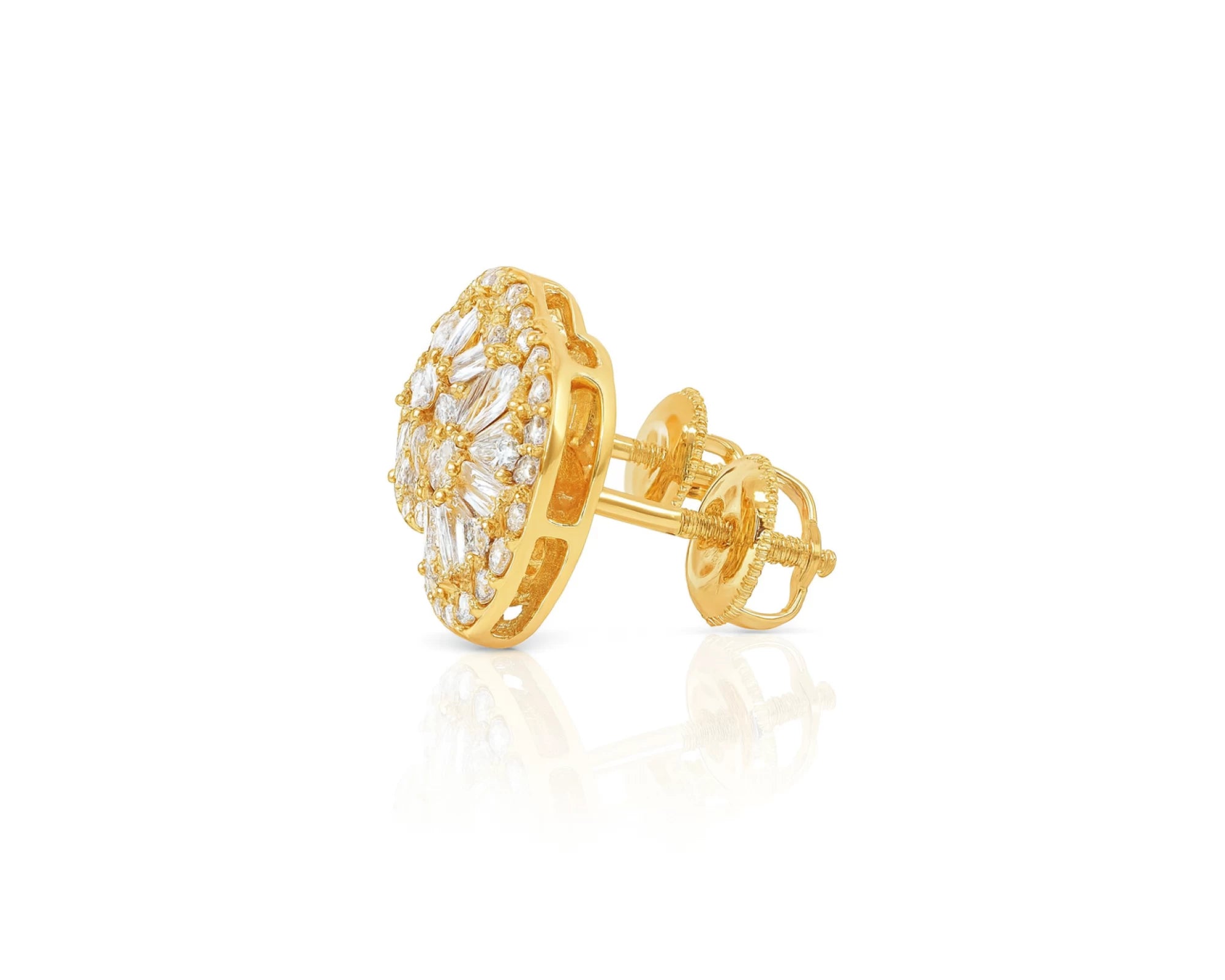 10k Gold Diamond Earrings with Round & Baguette-Cut Radiant Sunburst Design 1.16ct – lifestyle 3933