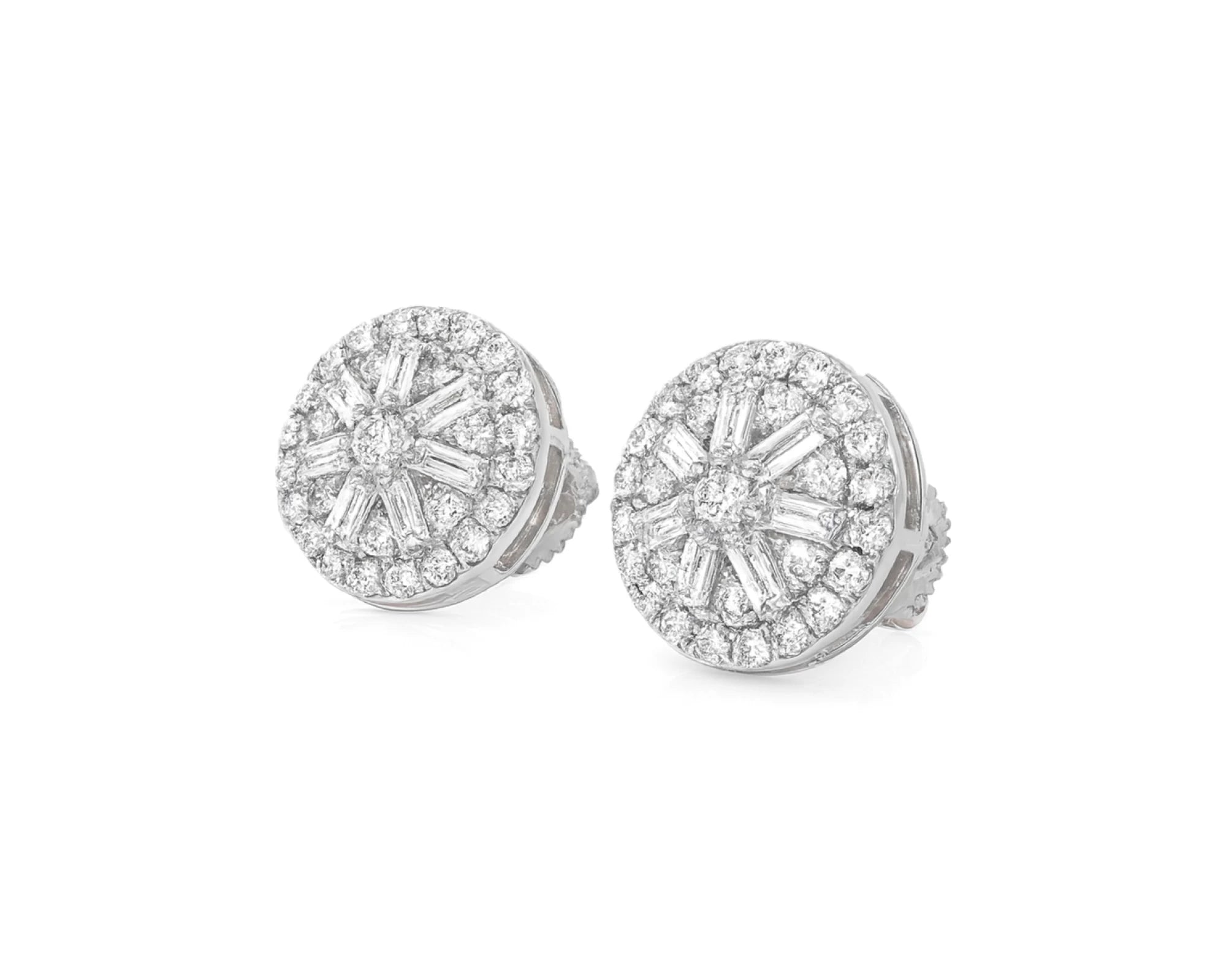 10k Gold Diamond Earrings with Round & Baguette-Cut Radiant Sunburst Design 1.16ct – lifestyle 3935