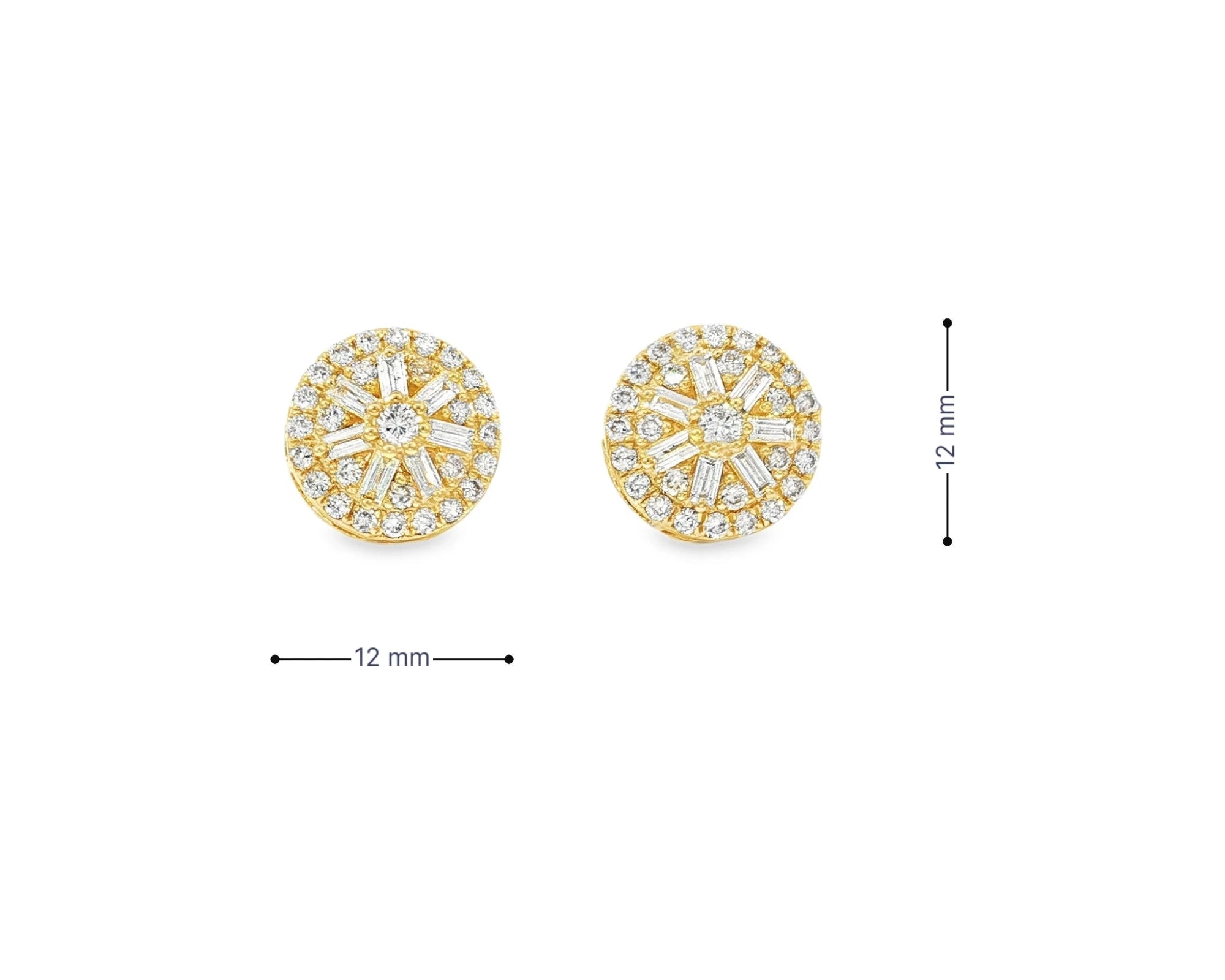 10k Gold Diamond Earrings with Round & Baguette-Cut Radiant Sunburst Design 1.16ct – view 7