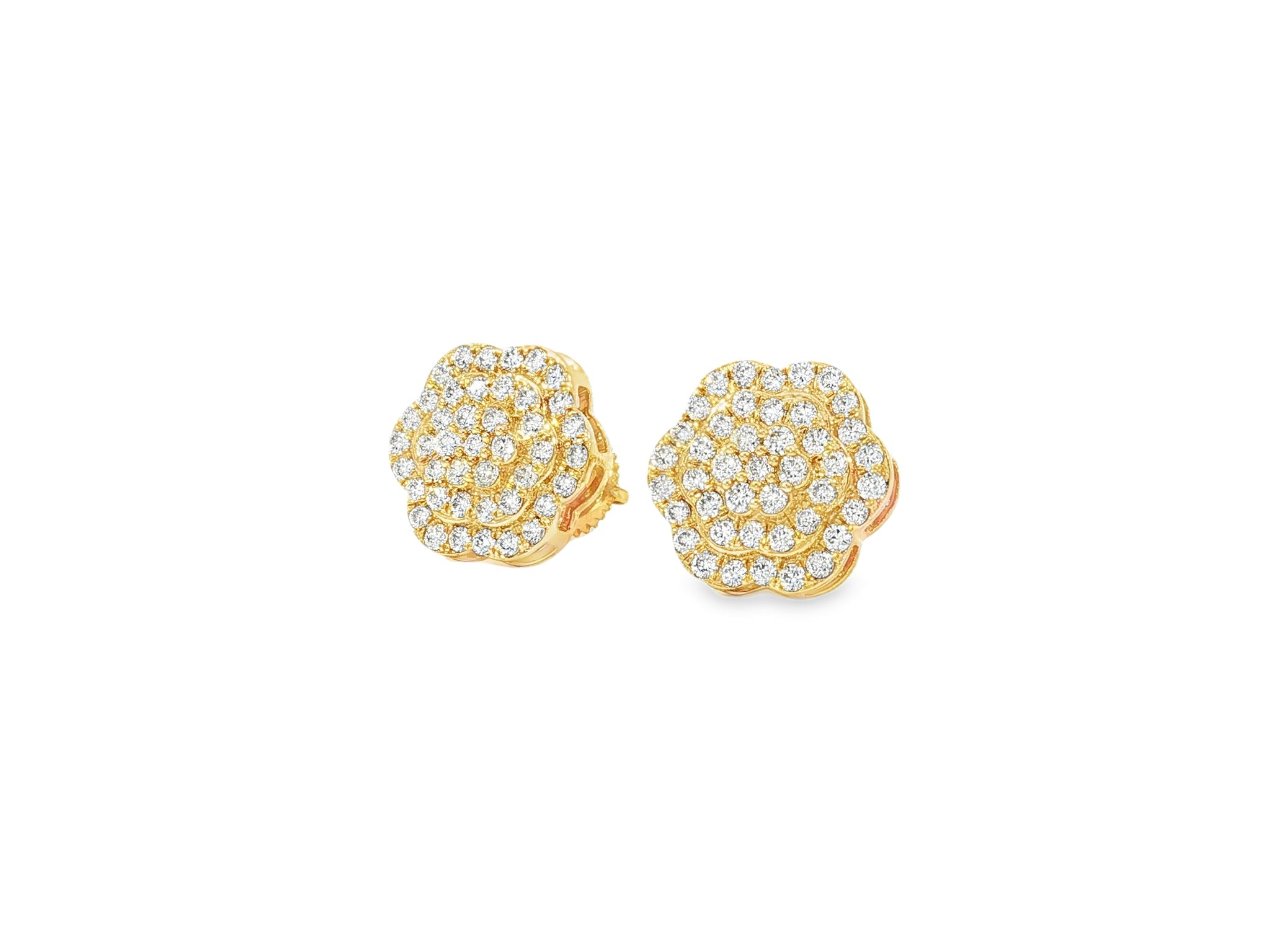 10k Gold Diamond Earrings with Round Floral Cluster Design 0.99ct - AVI THE JEWELER
