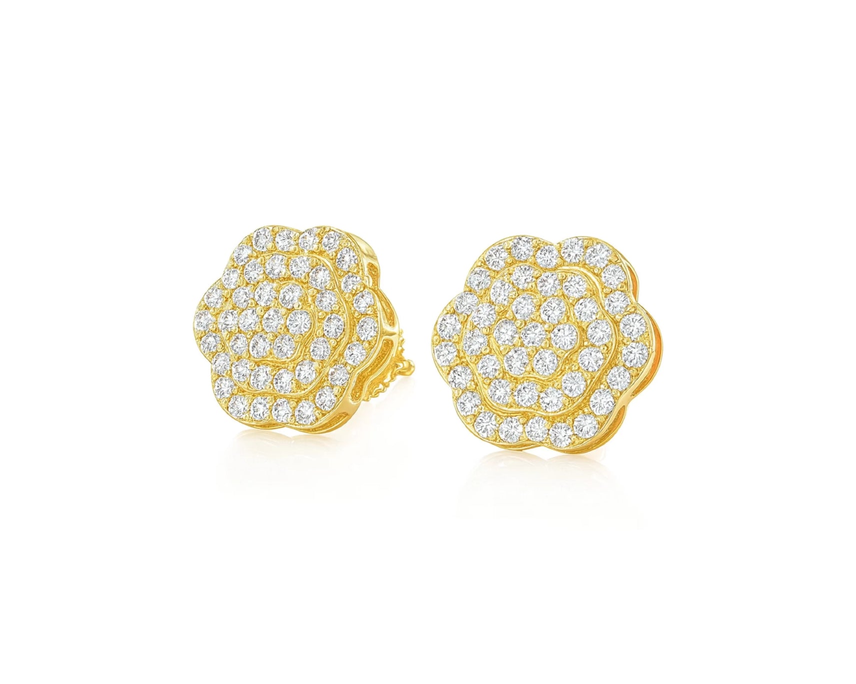 10k Gold Diamond Earrings with Round Floral Cluster Design 0.99ct – lifestyle 3918
