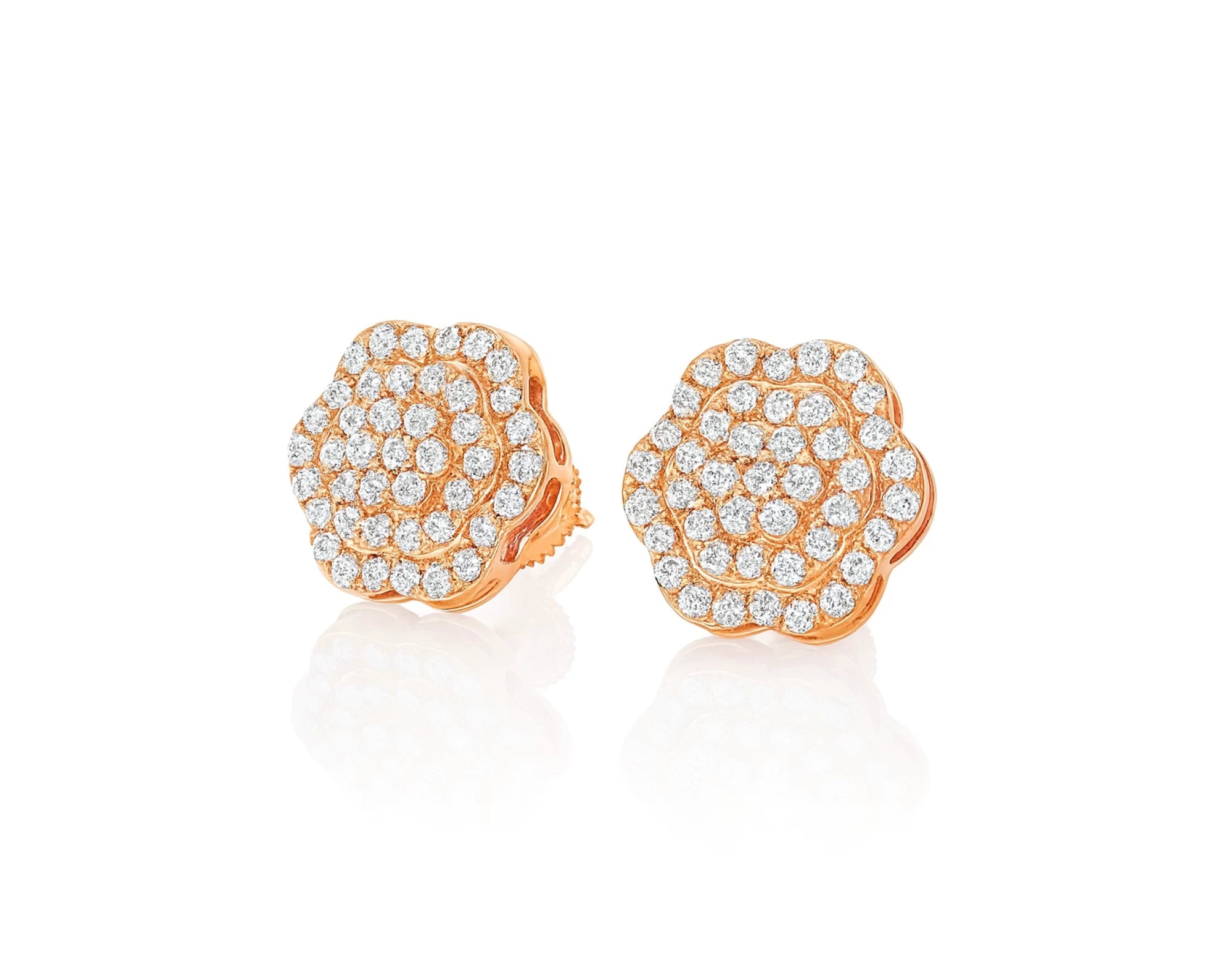 10k Gold Diamond Earrings with Round Floral Cluster Design 0.99ct – lifestyle 3921