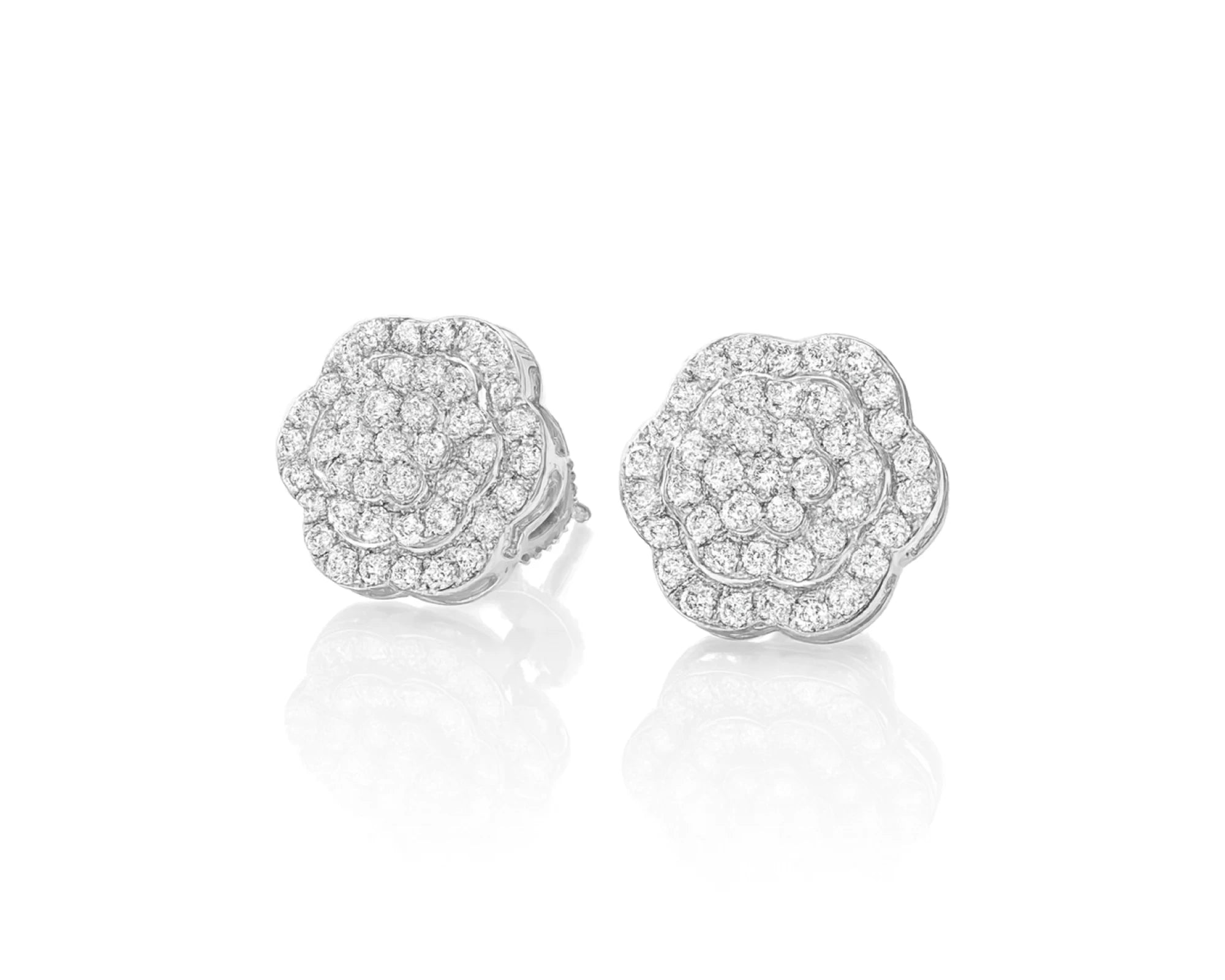 10k Gold Diamond Earrings with Round Floral Cluster Design 0.99ct – lifestyle 3922