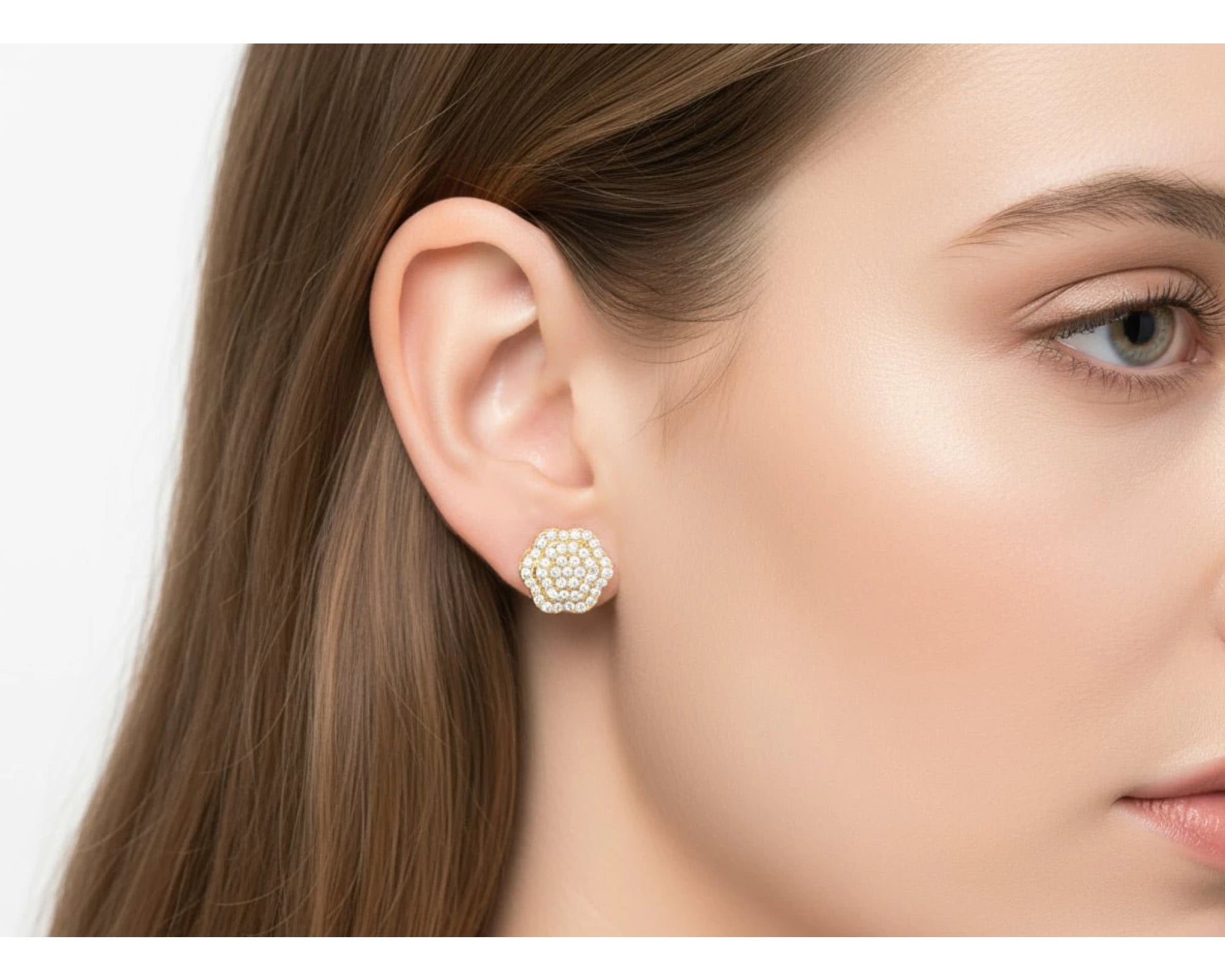 10k Gold Diamond Earrings with Round Floral Cluster Design 0.99ct – view 2