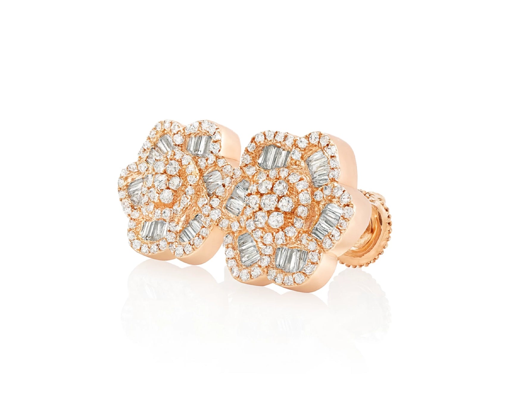 10k Gold Diamond Floral Earrings with Round & Baguette Accents 0.73ct – lifestyle 3958