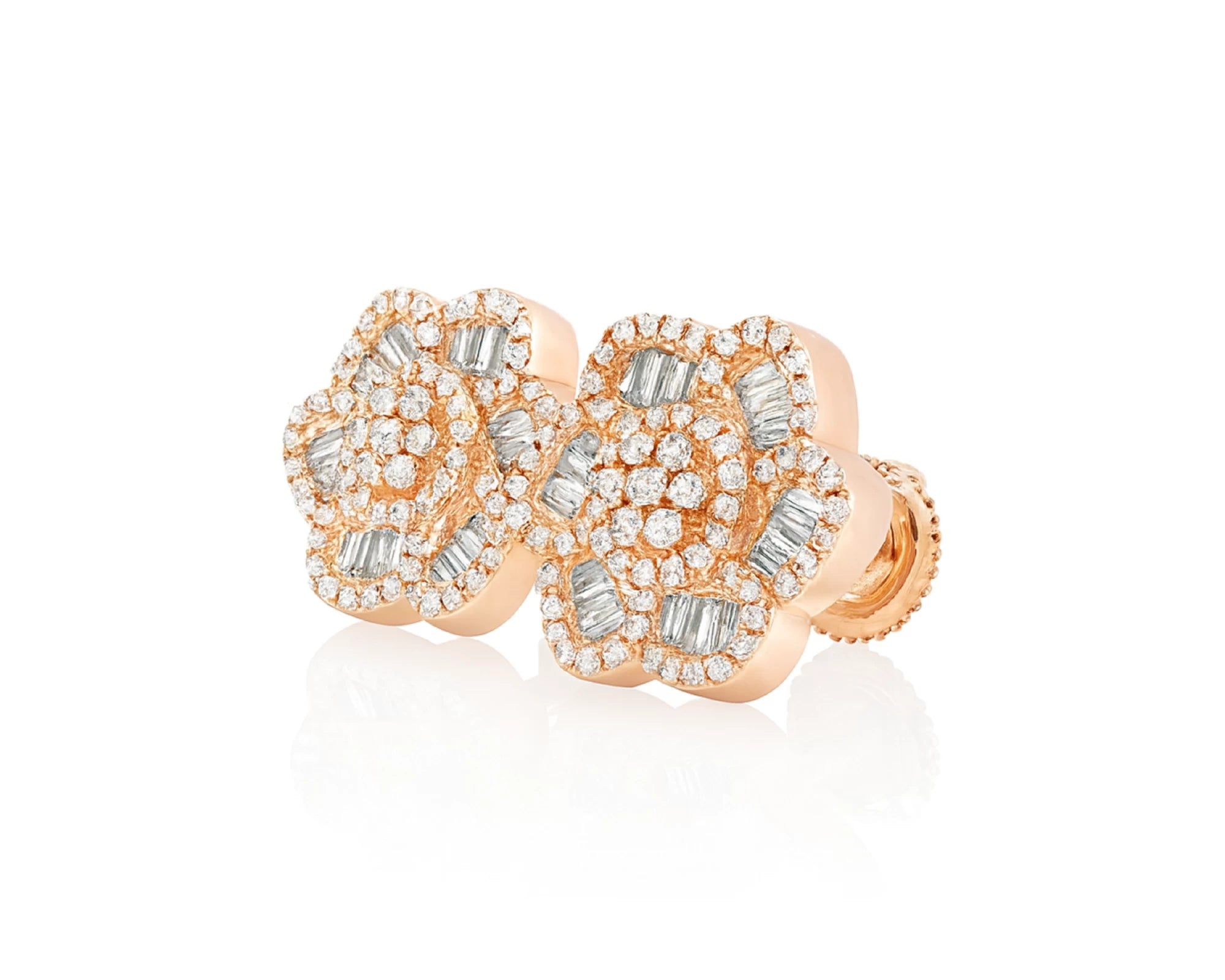 10k Gold Diamond Floral Earrings with Round & Baguette Accents 0.73ct – lifestyle 3958