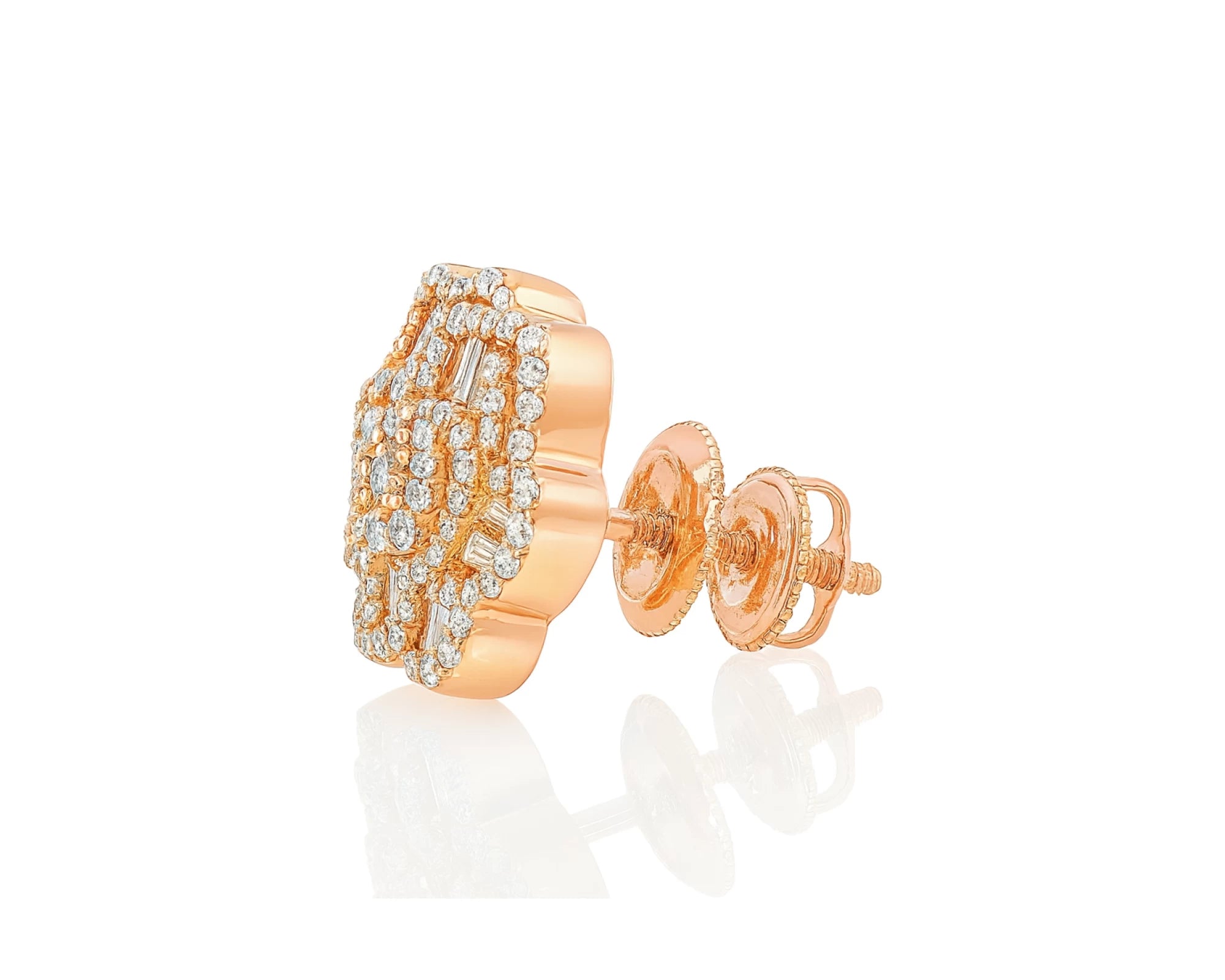 10k Gold Diamond Floral Earrings with Round & Baguette Accents 0.73ct – lifestyle 3959