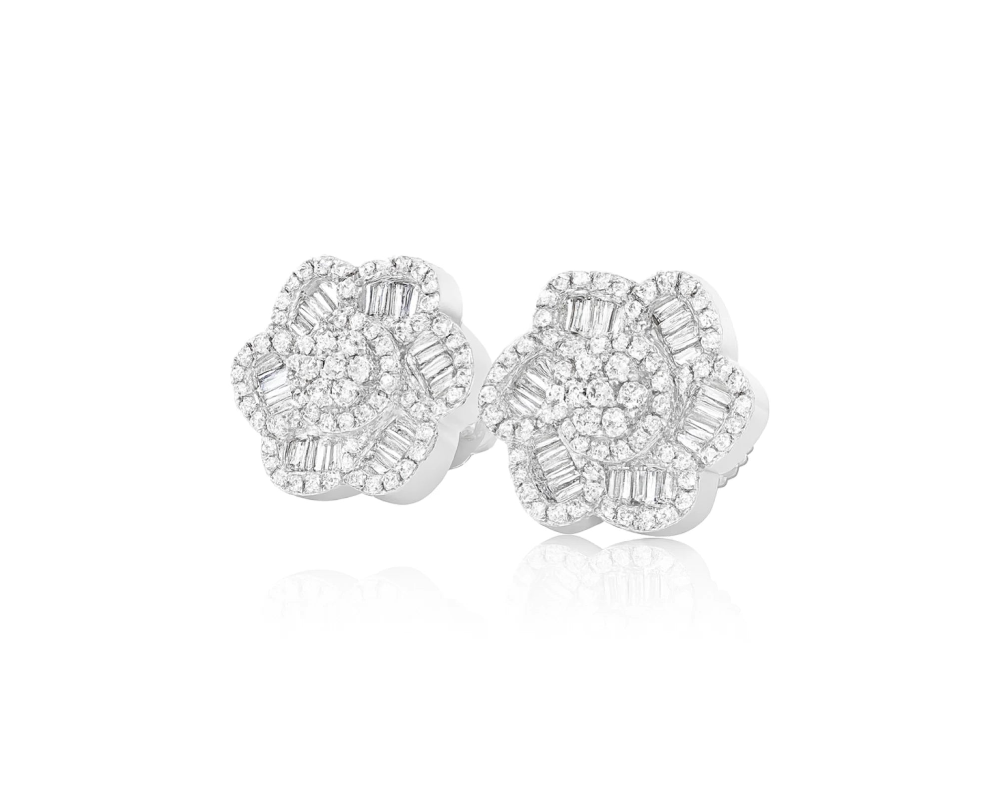 10k Gold Diamond Floral Earrings with Round & Baguette Accents 0.73ct – lifestyle 3961