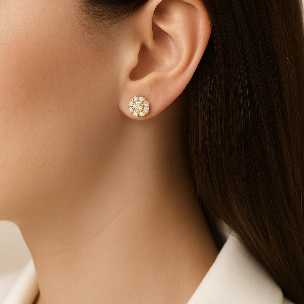 10k Gold Diamond Floral Earrings with Round Brilliant 1.04ct - AVI THE JEWELER