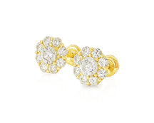 10k Gold Diamond Floral Earrings with Round Brilliant 1.04ct