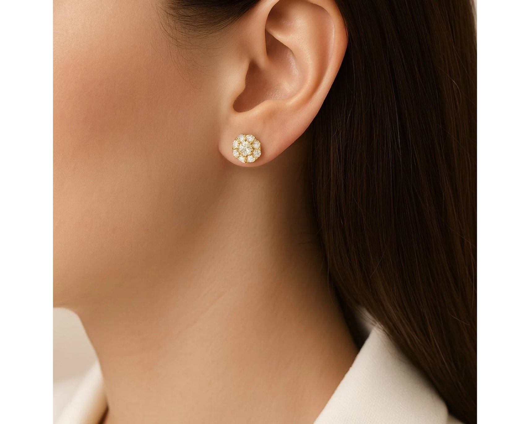 10k Gold Diamond Floral Earrings with Round Brilliant 1.04ct – view 2