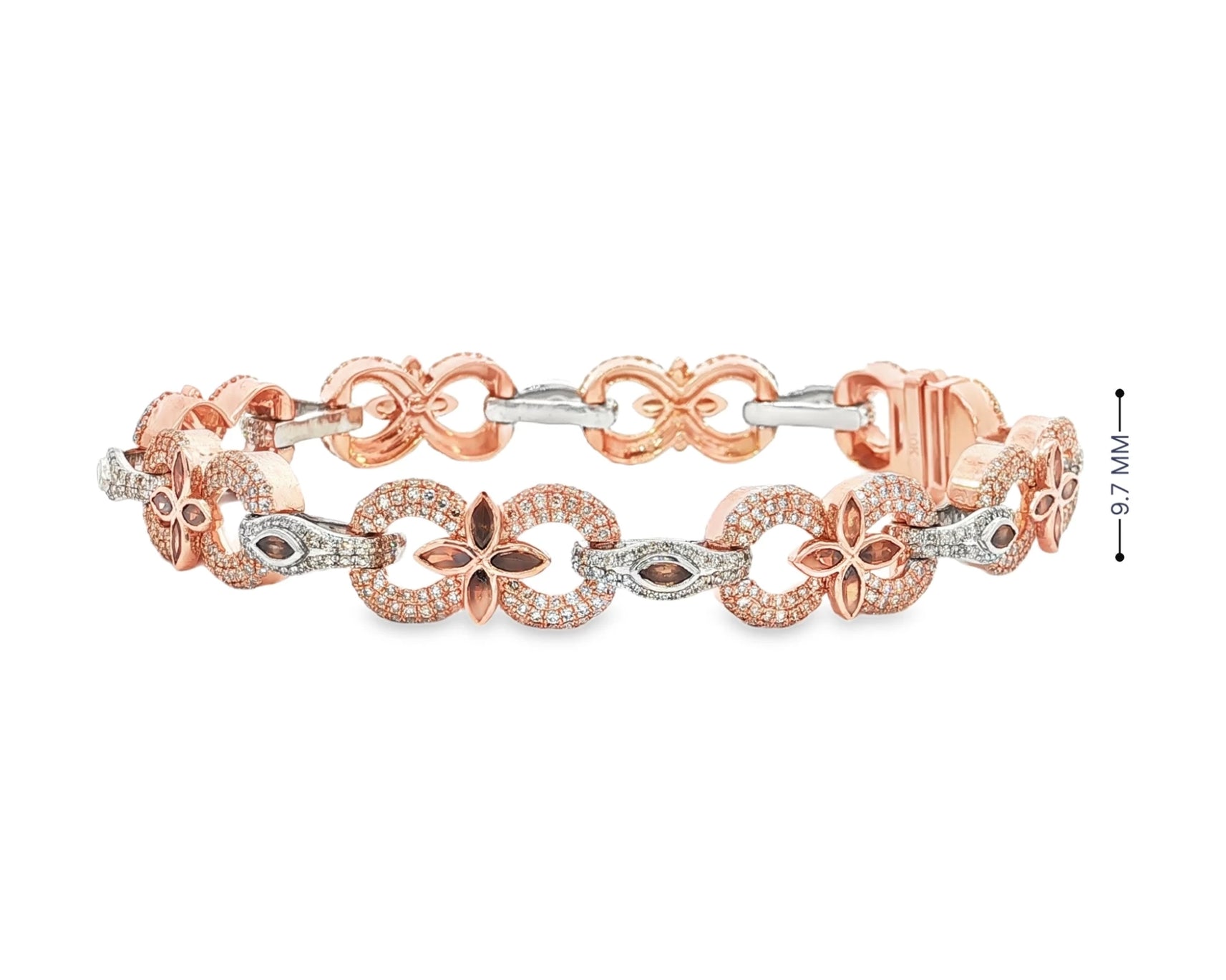 10K Gold Diamond Floral Link Bracelet with Marquise Accents & Pavé Design 3.5ct – front view