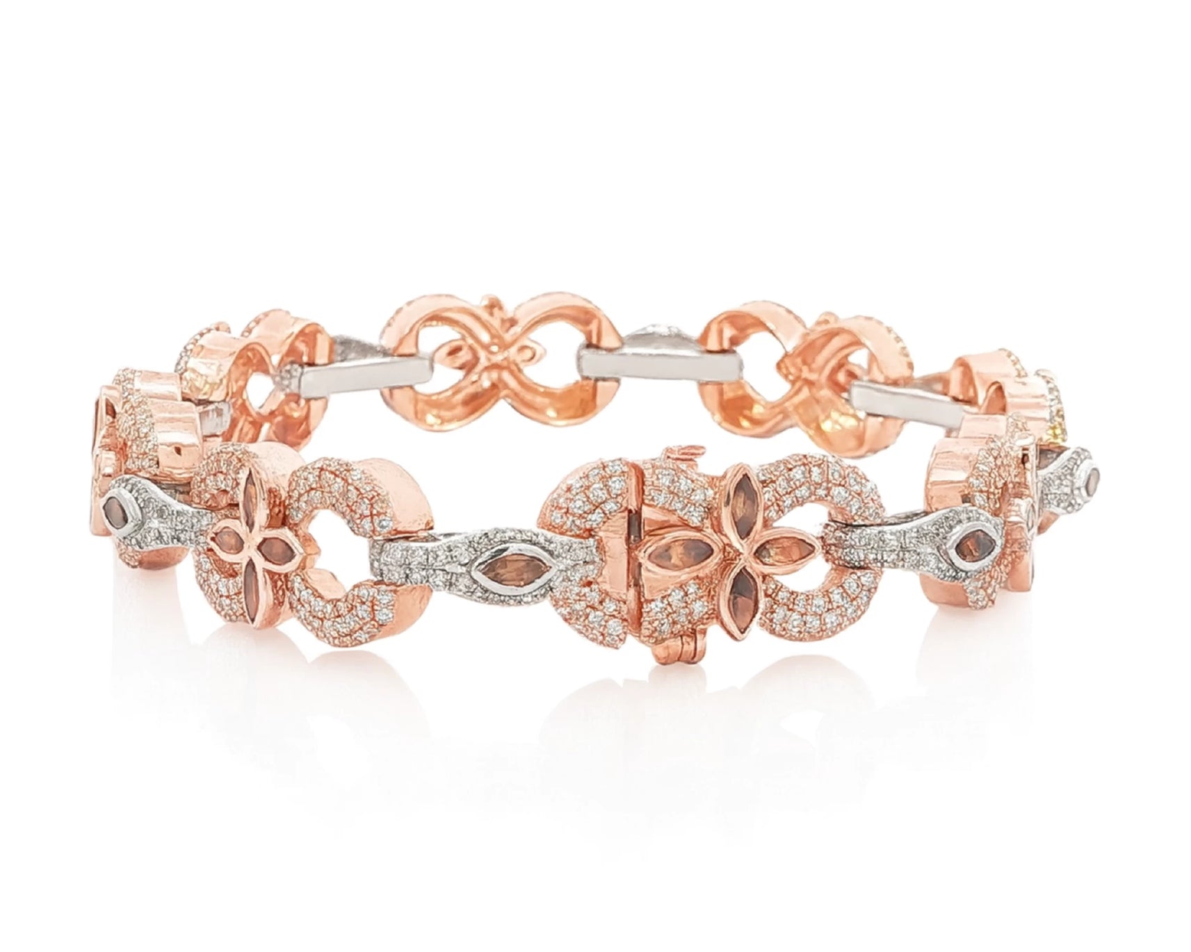 10K Gold Diamond Floral Link Bracelet with Marquise Accents & Pavé Design 3.5ct – lifestyle 4149