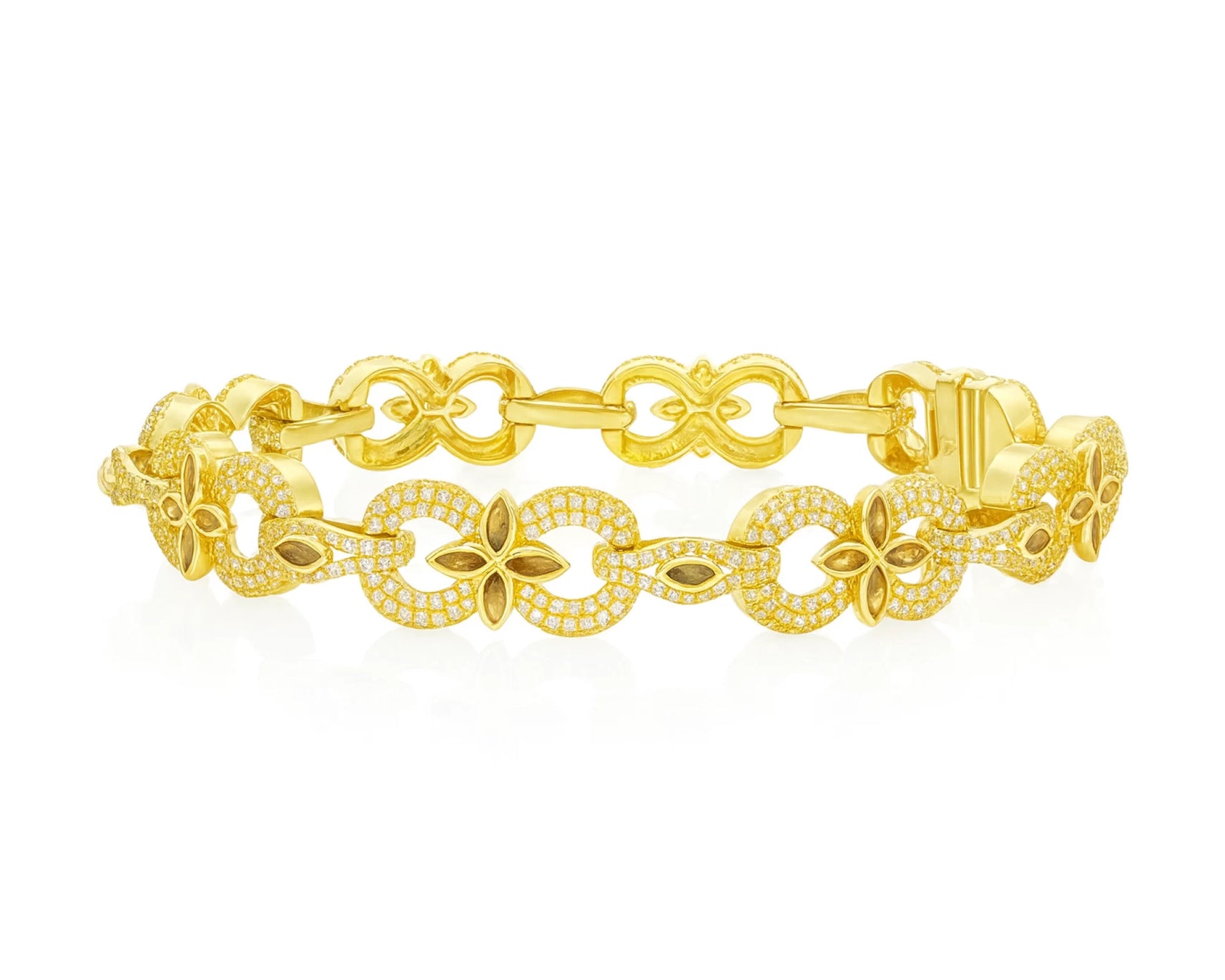 10K Gold Diamond Floral Link Bracelet with Marquise Accents & Pavé Design 3.5ct – lifestyle 4151