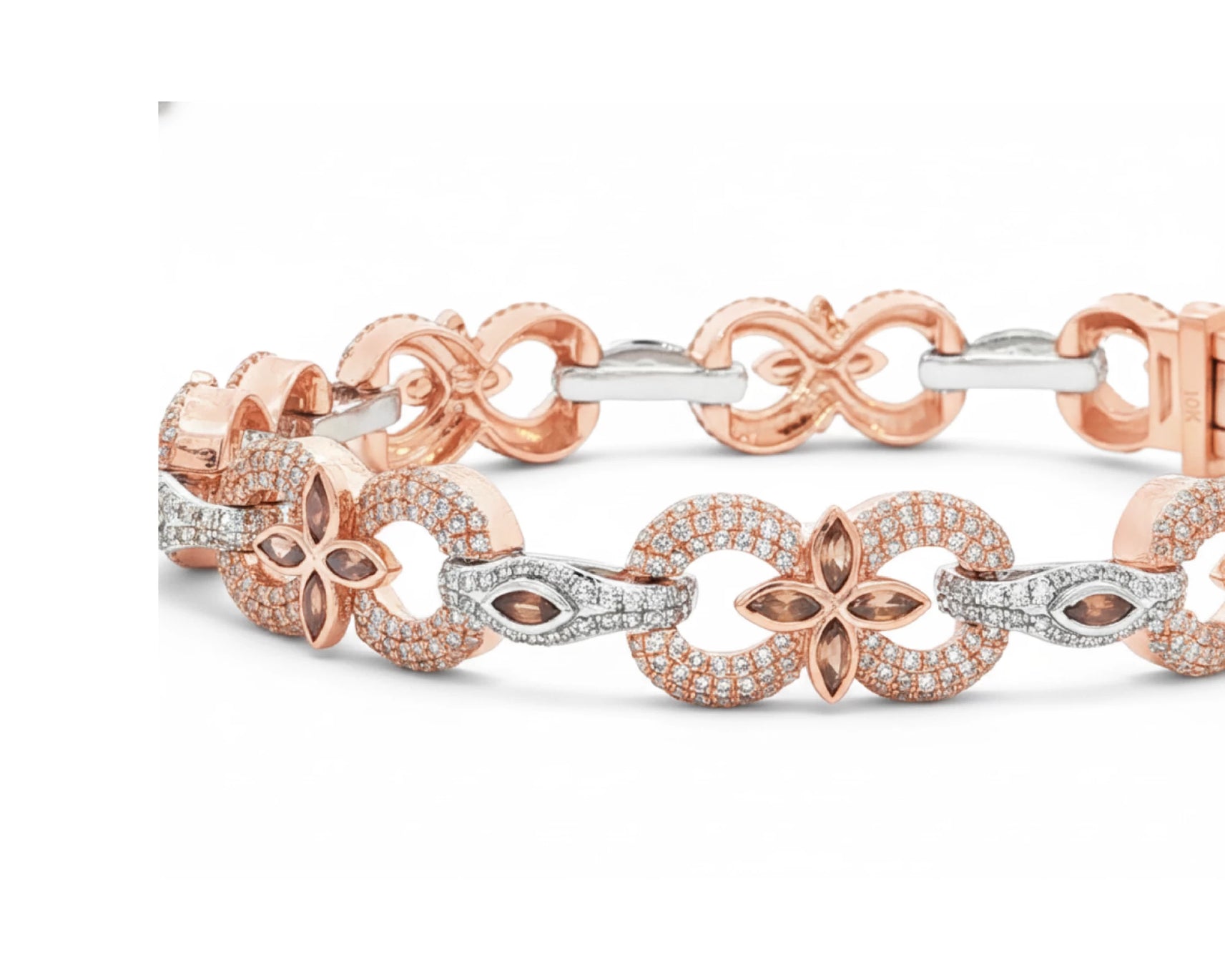 10K Gold Diamond Floral Link Bracelet with Marquise Accents & Pavé Design 3.5ct – lifestyle 4154