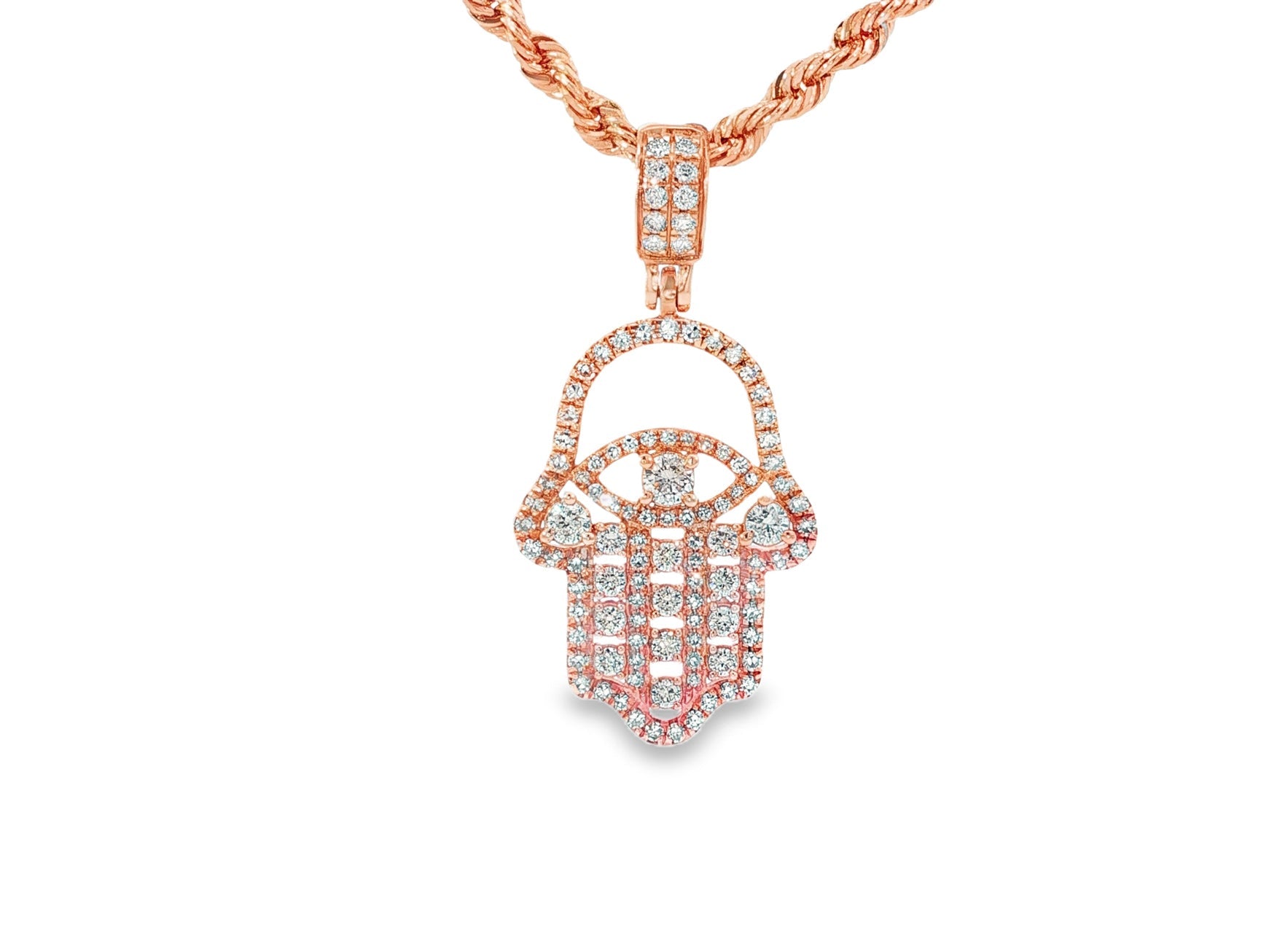 10k Gold Diamond Hamsa Hand Pendant with Round - Cut Accents 1.95ct - AVI THE JEWELER