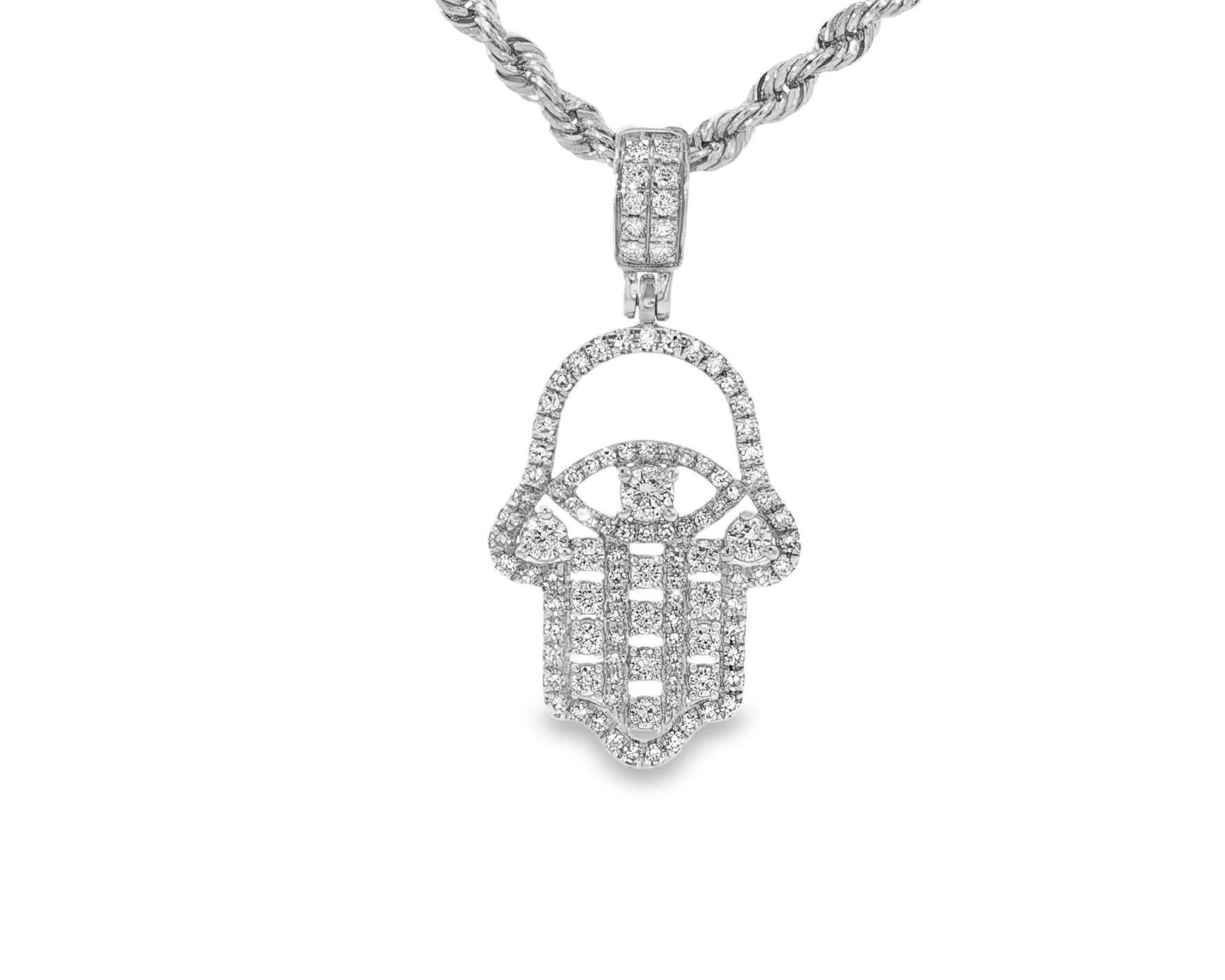 10k Gold Diamond Hamsa Hand Pendant with Round - Cut Accents 1.95ct - AVI THE JEWELER