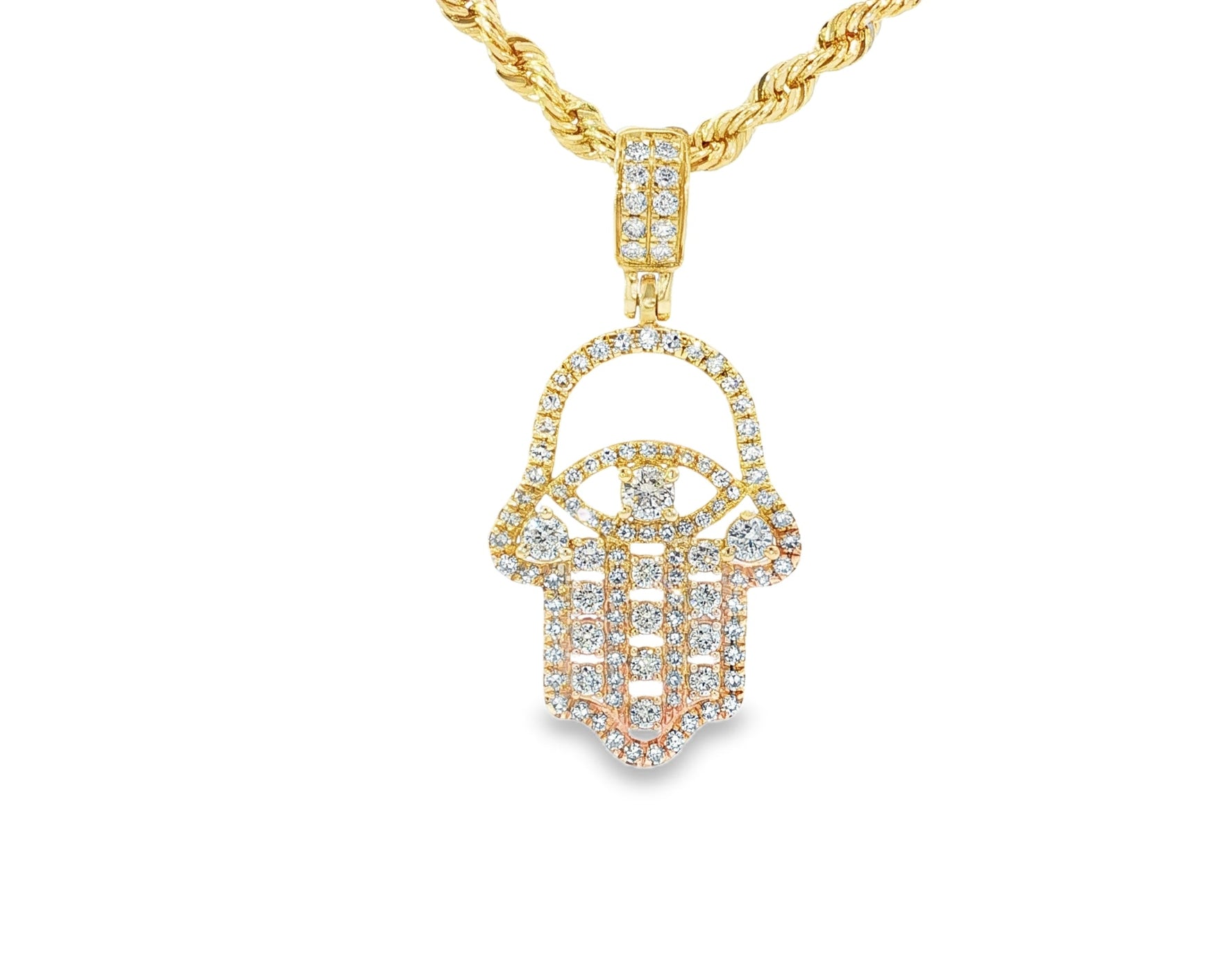 10k Gold Diamond Hamsa Hand Pendant with Round - Cut Accents 1.95ct - AVI THE JEWELER