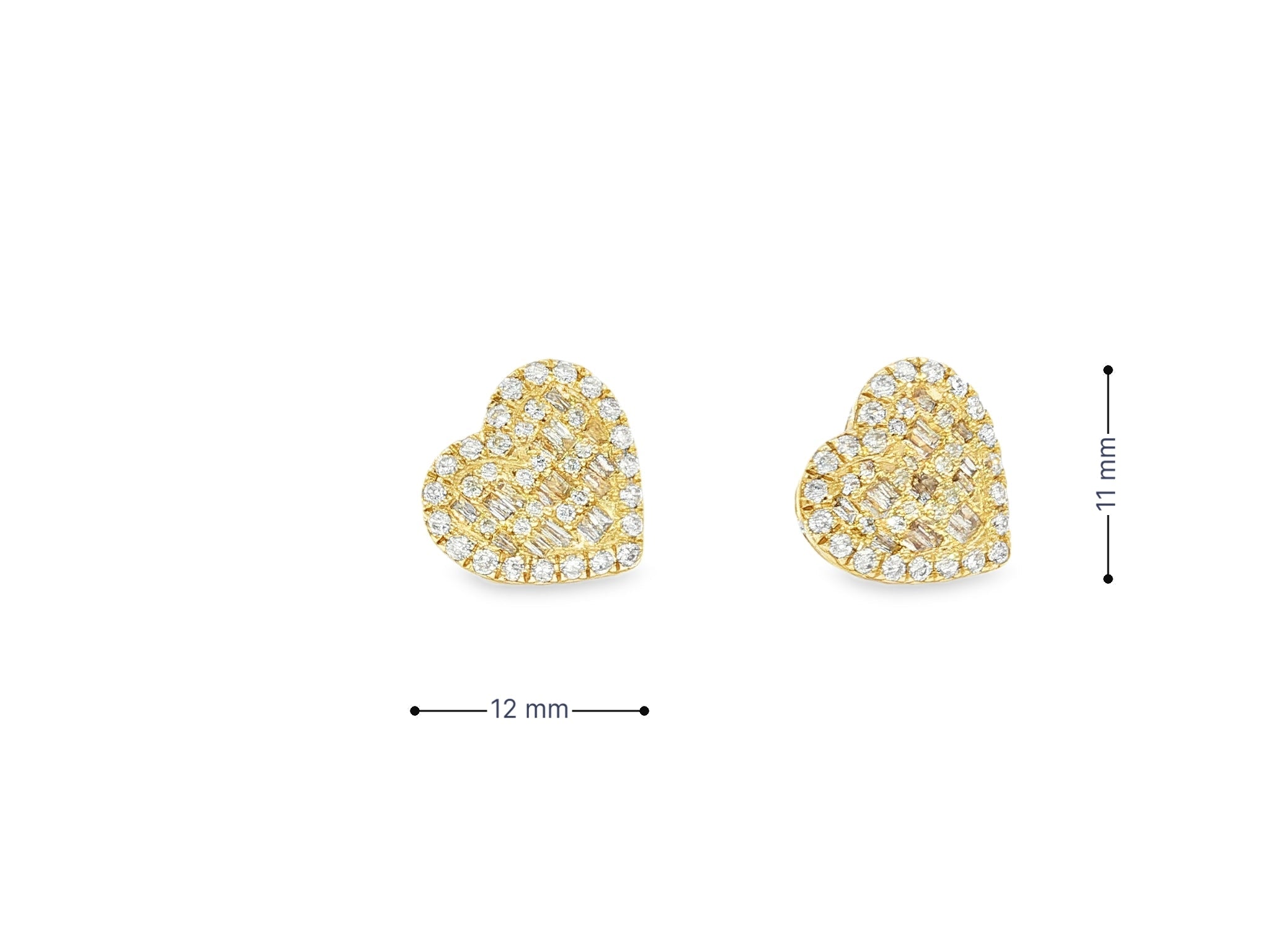 10k Gold Diamond Heart Earrings with Round & Baguette Cluster Design 0.75ct - AVI THE JEWELER