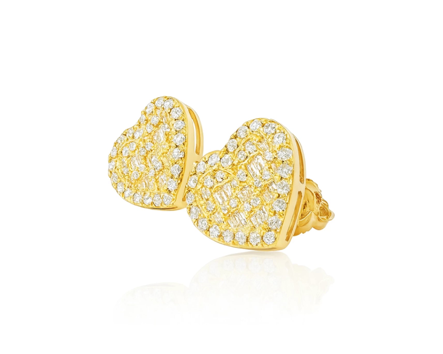 10k Gold Diamond Heart Earrings with Round & Baguette Cluster Design 0.75ct – lifestyle 3828