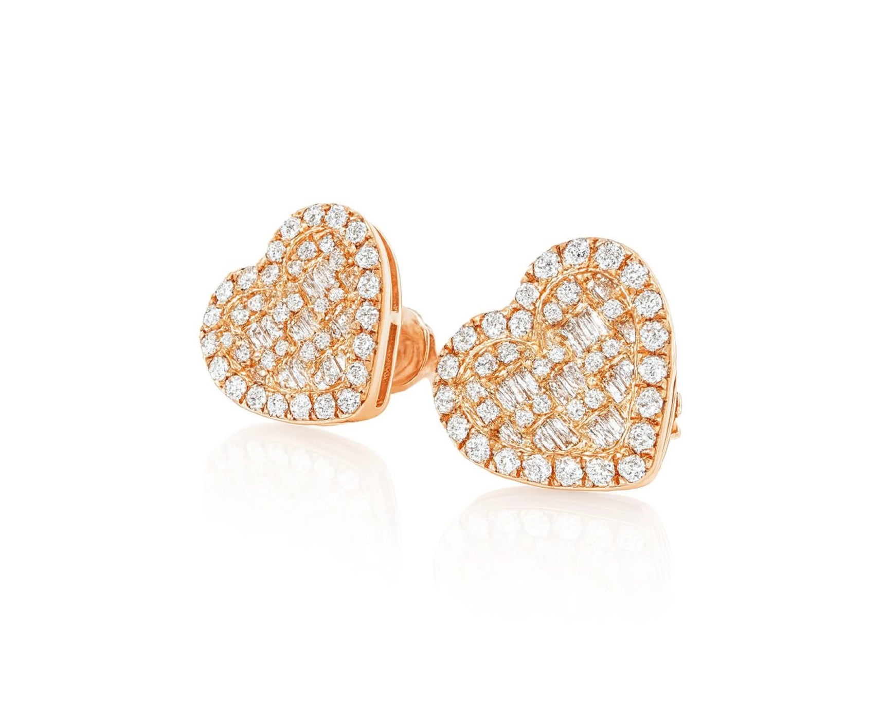 10k Gold Diamond Heart Earrings with Round & Baguette Cluster Design 0.75ct – lifestyle 3830