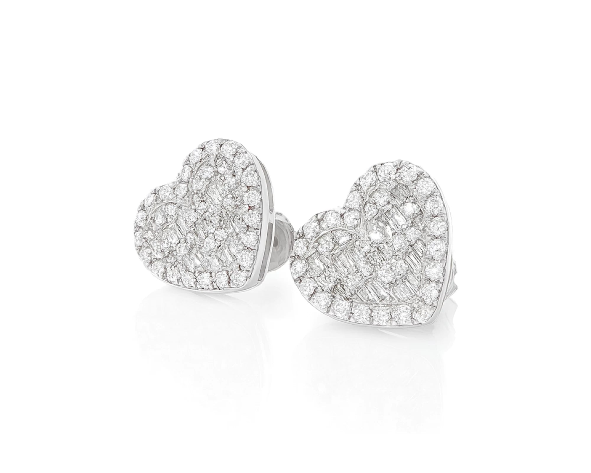 10k Gold Diamond Heart Earrings with Round & Baguette Cluster Design 0.75ct – lifestyle 3831