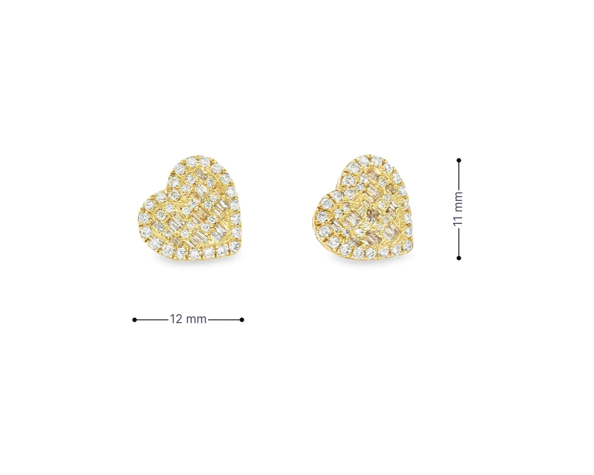 10k Gold Diamond Heart Earrings with Round & Baguette Cluster Design 0.75ct – view 7