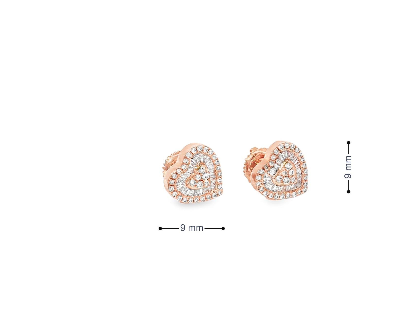 10k Gold Diamond Heart Earrings with Round & Baguette - Cut Double Halo Design 0.37ct - AVI THE JEWELER