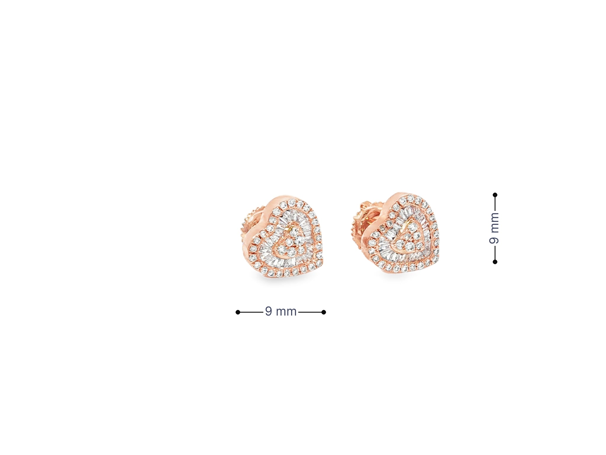 10k Gold Diamond Heart Earrings with Round & Baguette - Cut Double Halo Design 0.37ct - AVI THE JEWELER