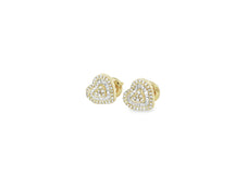 10k Gold Diamond Heart Earrings with Round & Baguette-Cut Double Halo Design 0.37ct