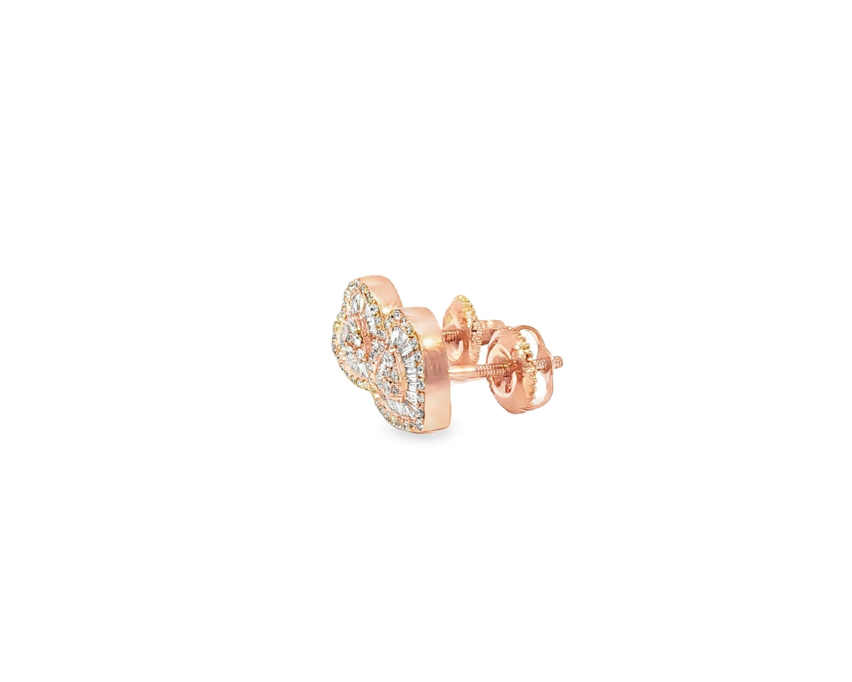 10k Gold Diamond Heart Earrings with Round & Baguette - Cut Double Halo Design 0.37ct - AVI THE JEWELER