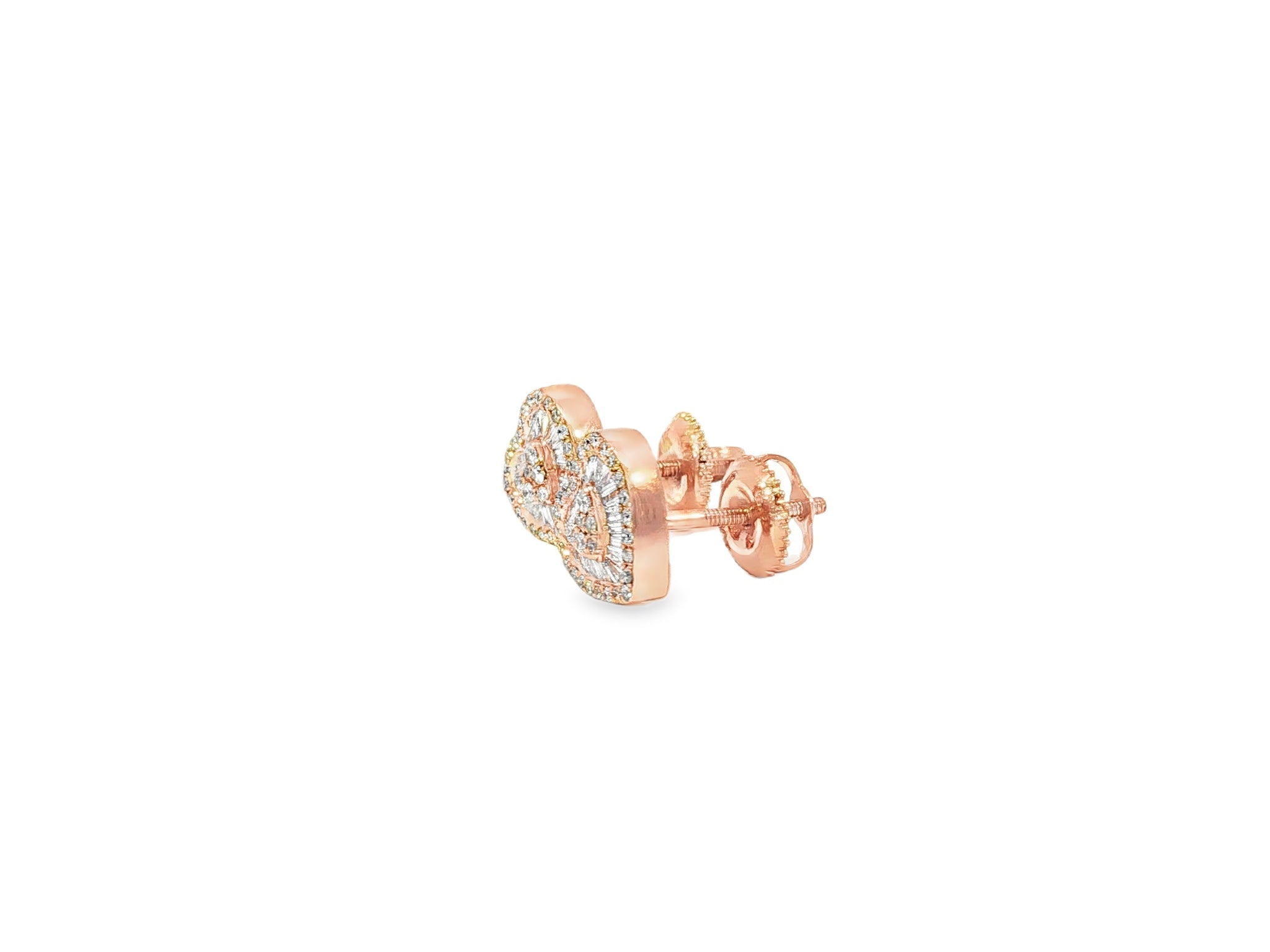 10k Gold Diamond Heart Earrings with Round & Baguette - Cut Double Halo Design 0.37ct - AVI THE JEWELER