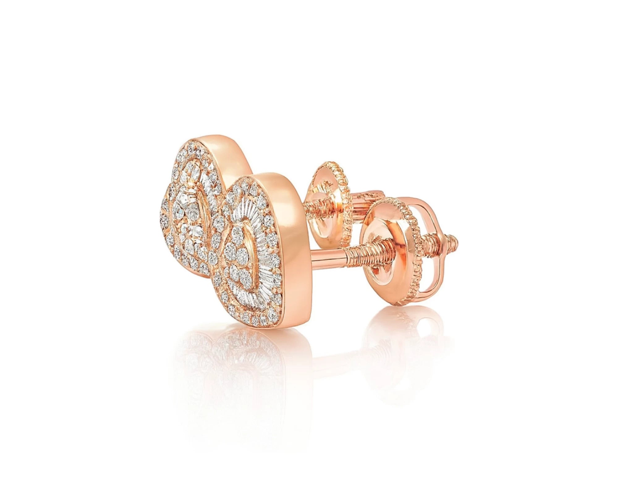 10k Gold Diamond Heart Earrings with Round & Baguette-Cut Double Halo Design 0.37ct – lifestyle 3816