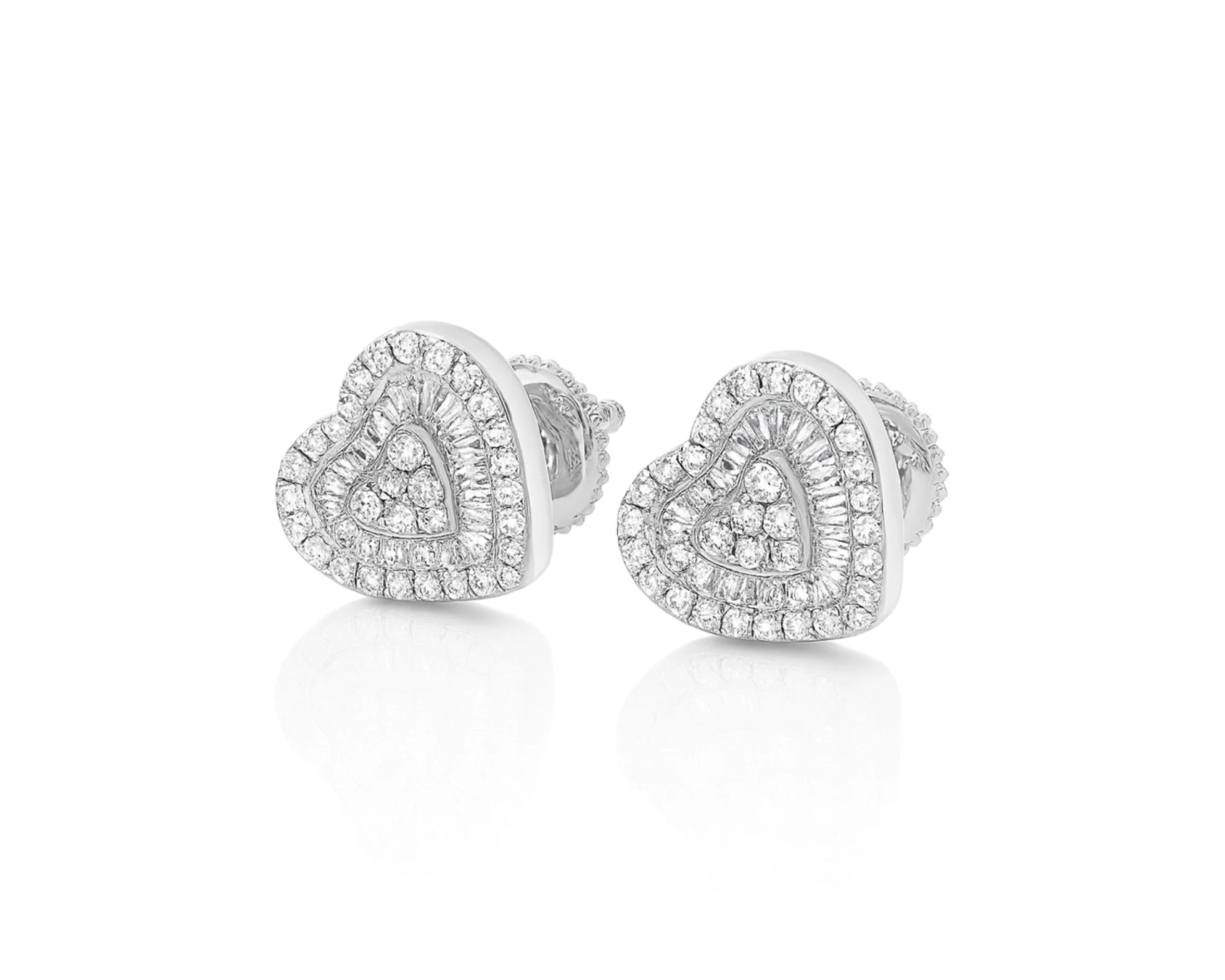 10k Gold Diamond Heart Earrings with Round & Baguette-Cut Double Halo Design 0.37ct – lifestyle 3818