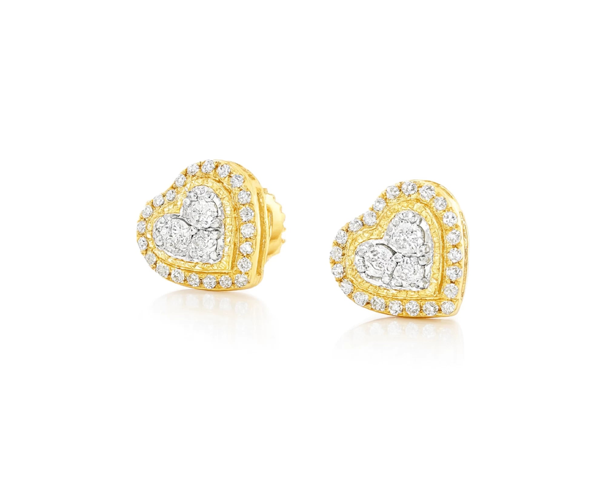 10K Gold Diamond Heart Halo Stud Earrings with Cluster Center 0.33 CT – lifestyle 3516