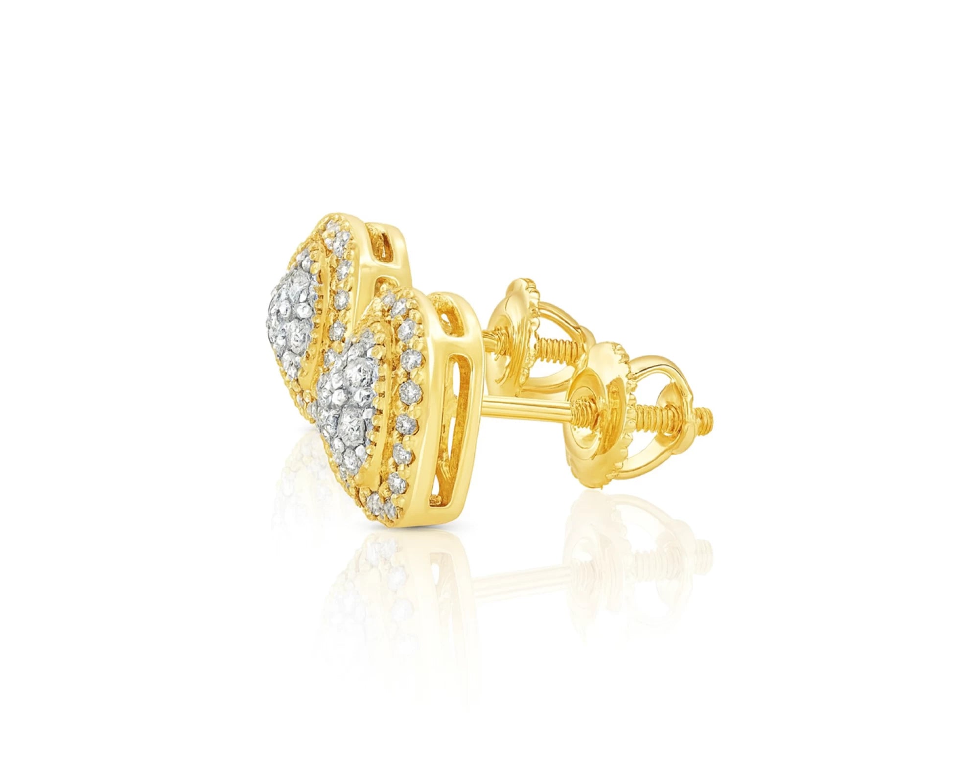 10K Gold Diamond Heart Halo Stud Earrings with Cluster Center 0.33 CT – lifestyle 3517